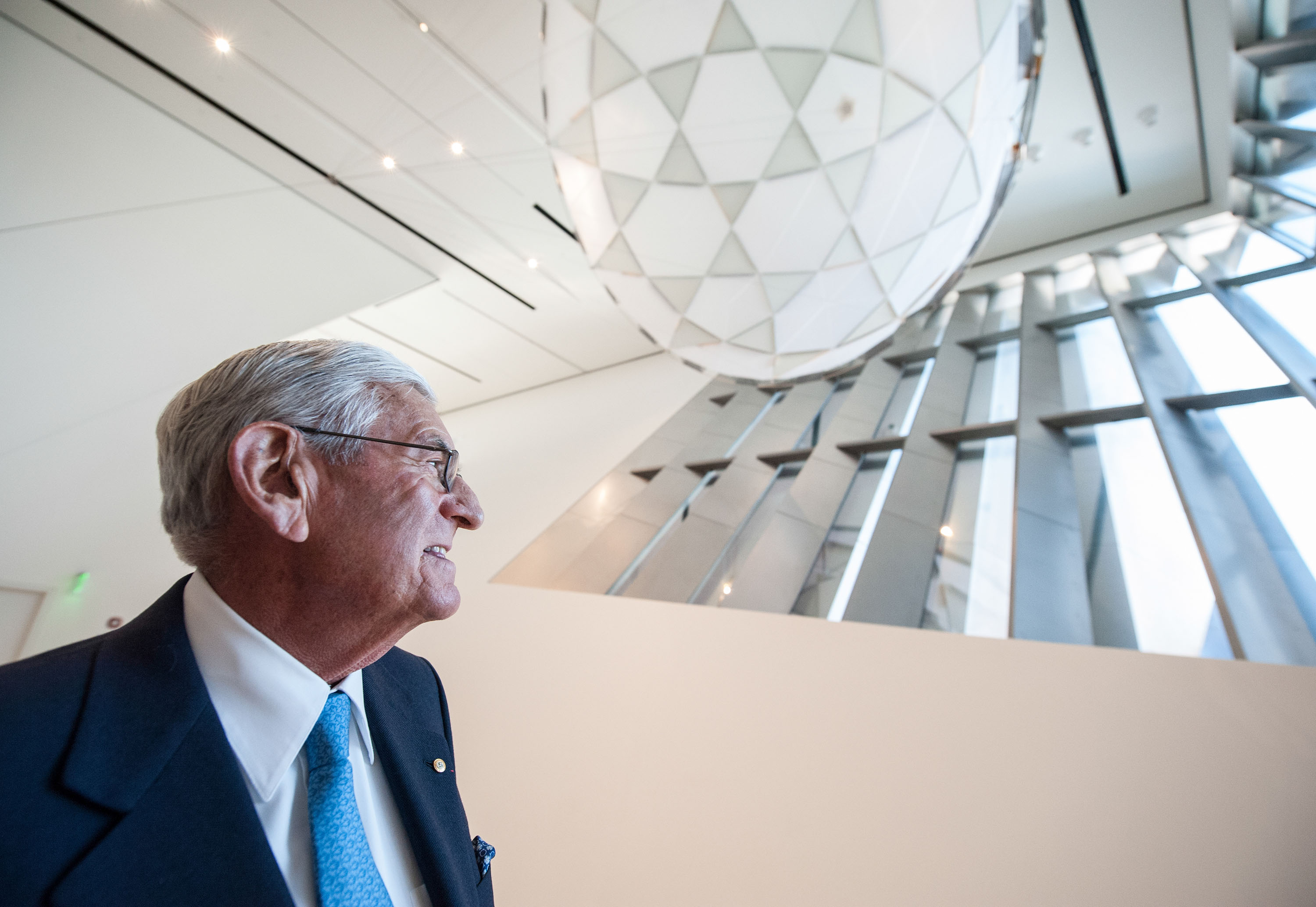 Eli Broad in the Main Gallery of the MSU Broad Art Museum