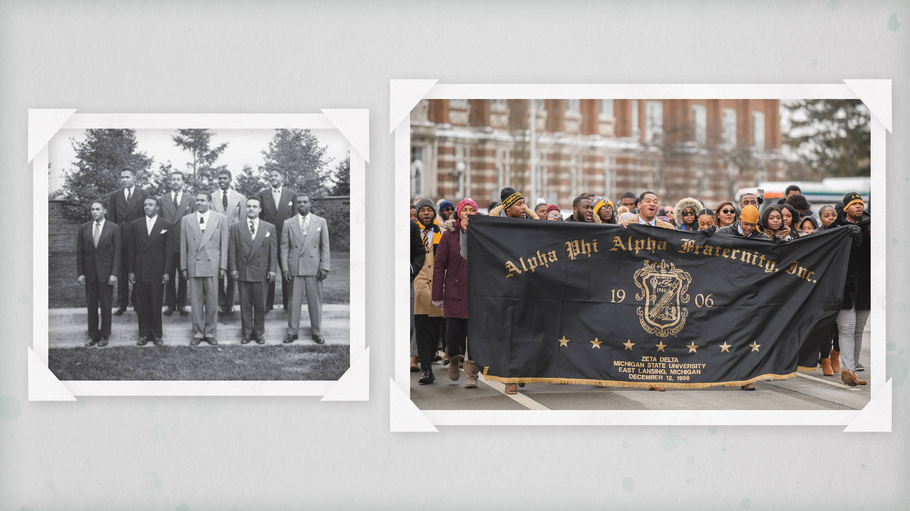 Two pictures of Alpha Kappa Alpha fraternity, one in 1948 and one in 2020