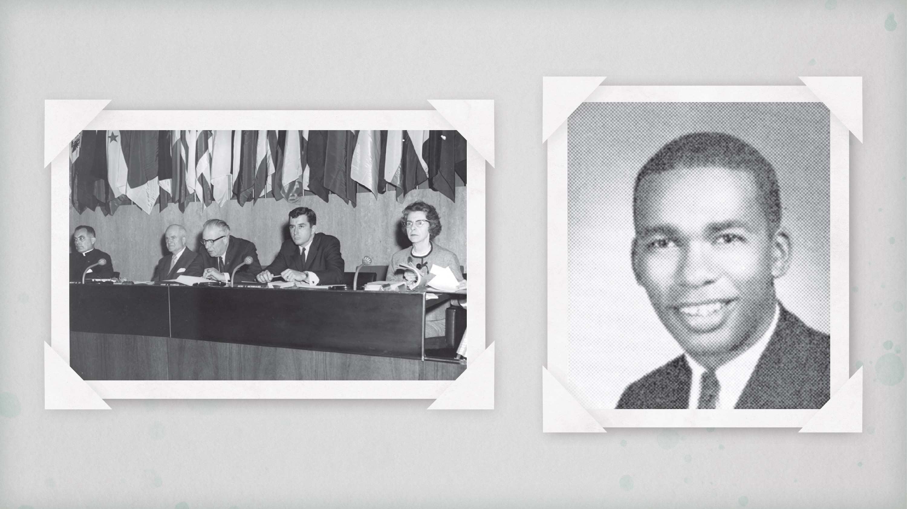 Photo of John Hannah on the civil rights commission, and Ernest Green