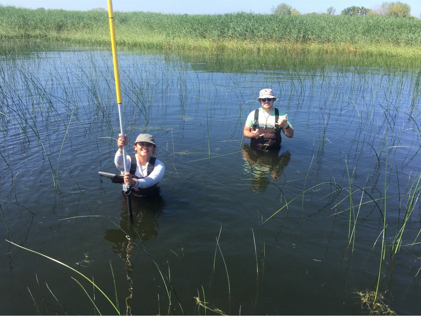 Meg Castro and Ryan Poe in the wetlands