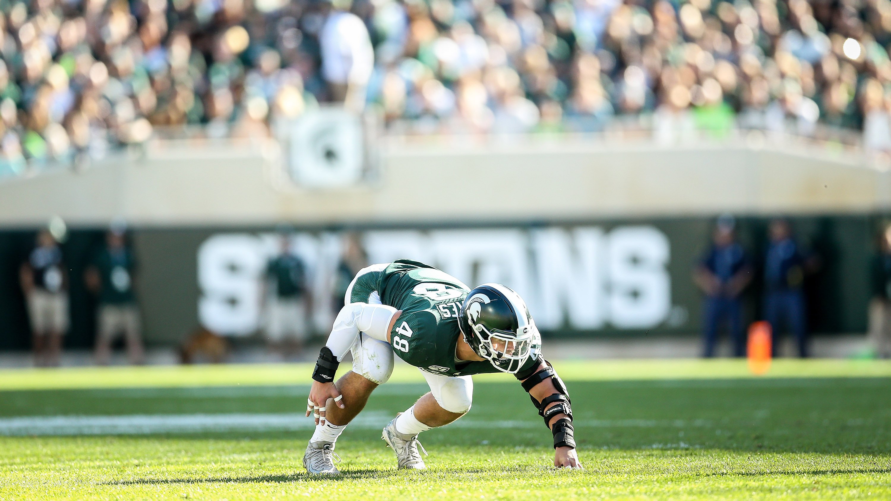 Player on the field at a 2019 football game