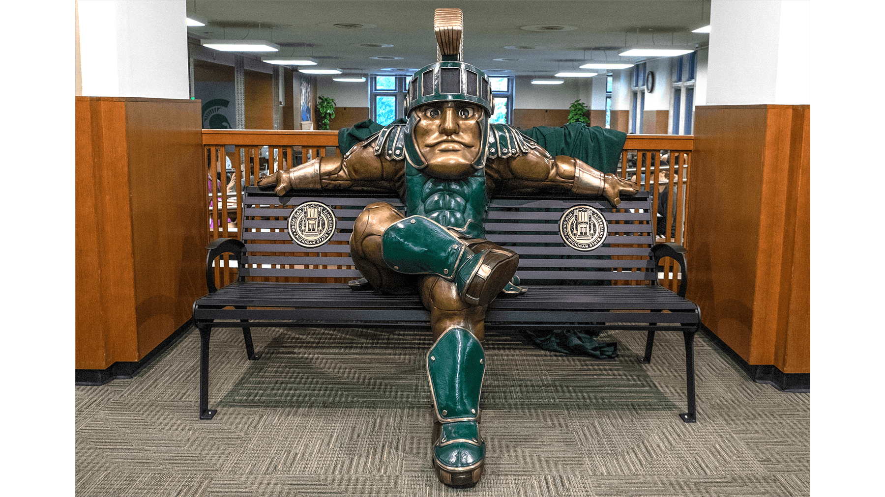 Bronze Sparty statue in the MSU Union