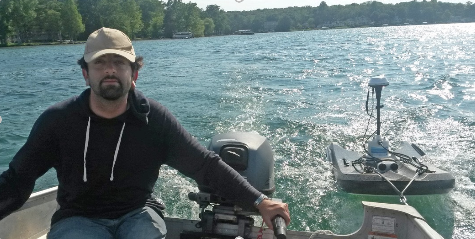 Former graduate student Ammar Safaie collecting bathymetry data for the Gull Lake model in 2015 Credit Phani Mantha