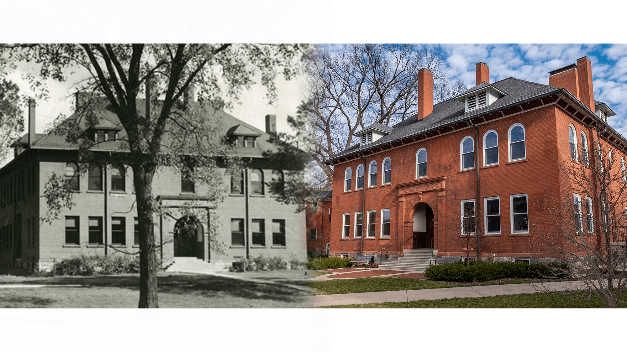 Historical and modern photographs of Chittenden Hall