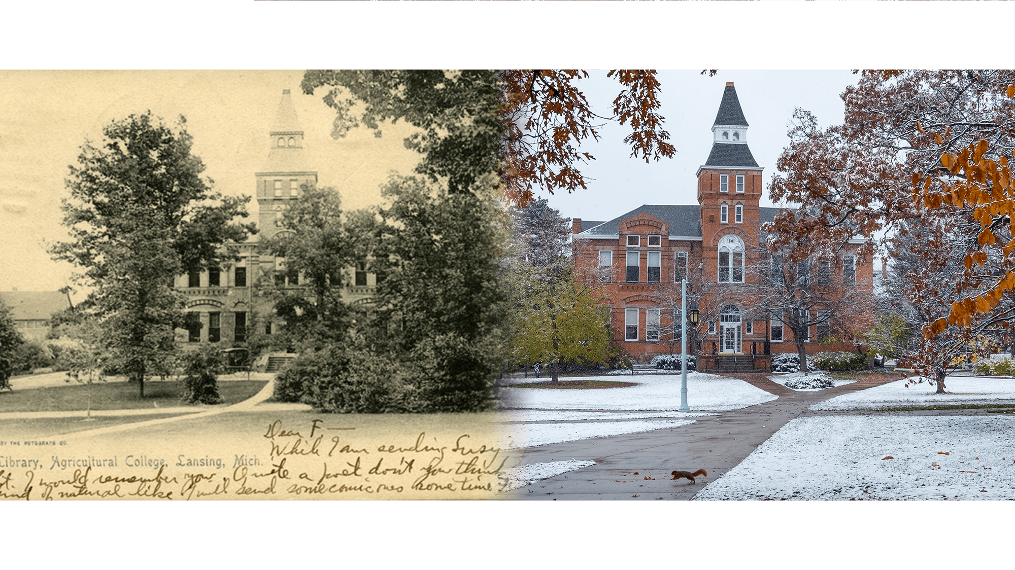 Historical and modern photographs of Linton Hall