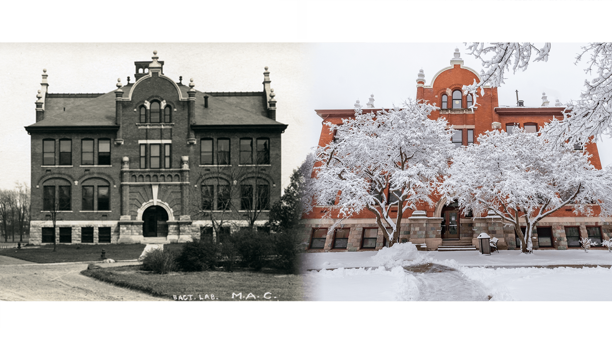 Historical and modern photographs of Marshall-Adams hall