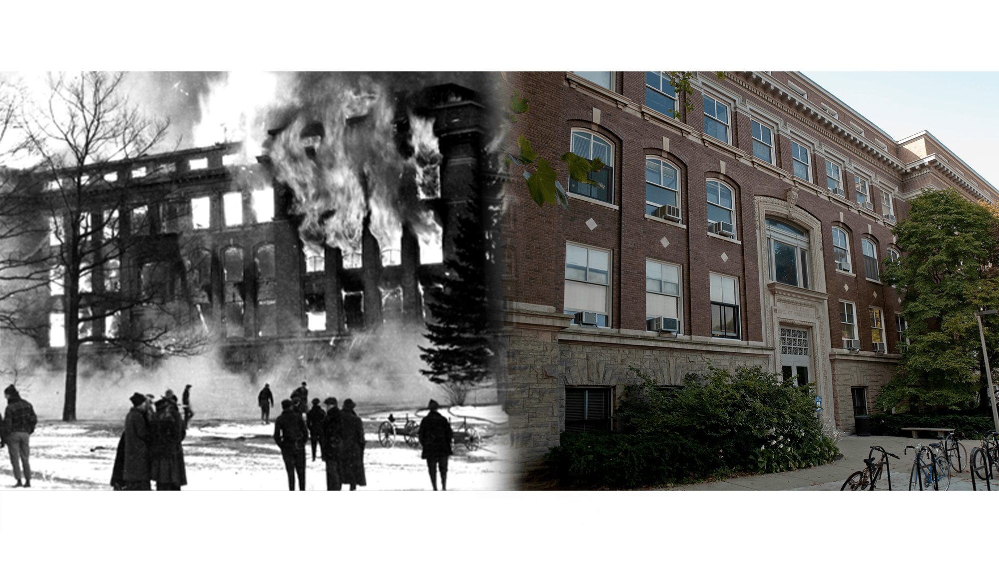 Historical and modern photographs of Olds Hall
