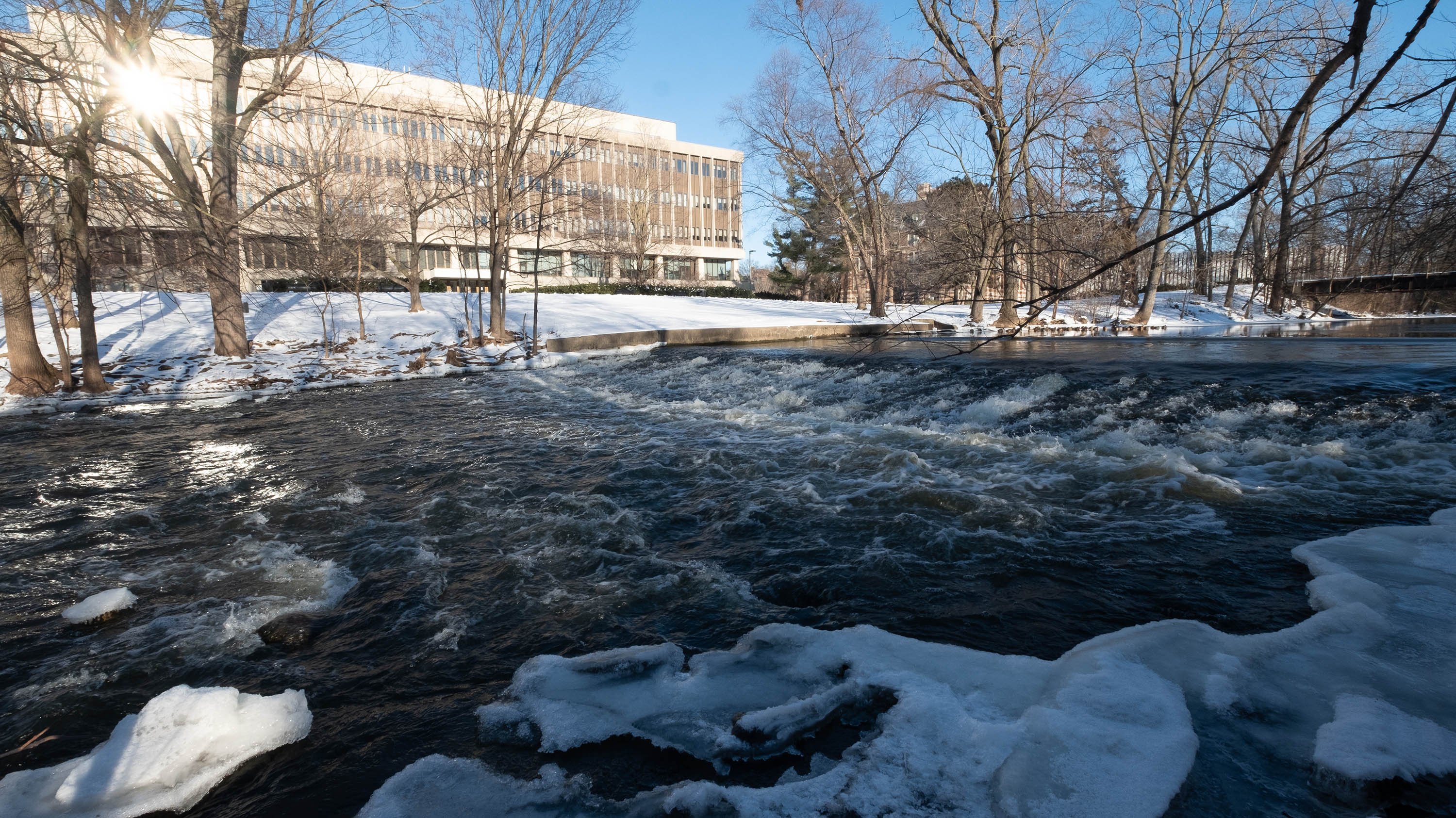 Rapid water and ice on the Red Cedar river