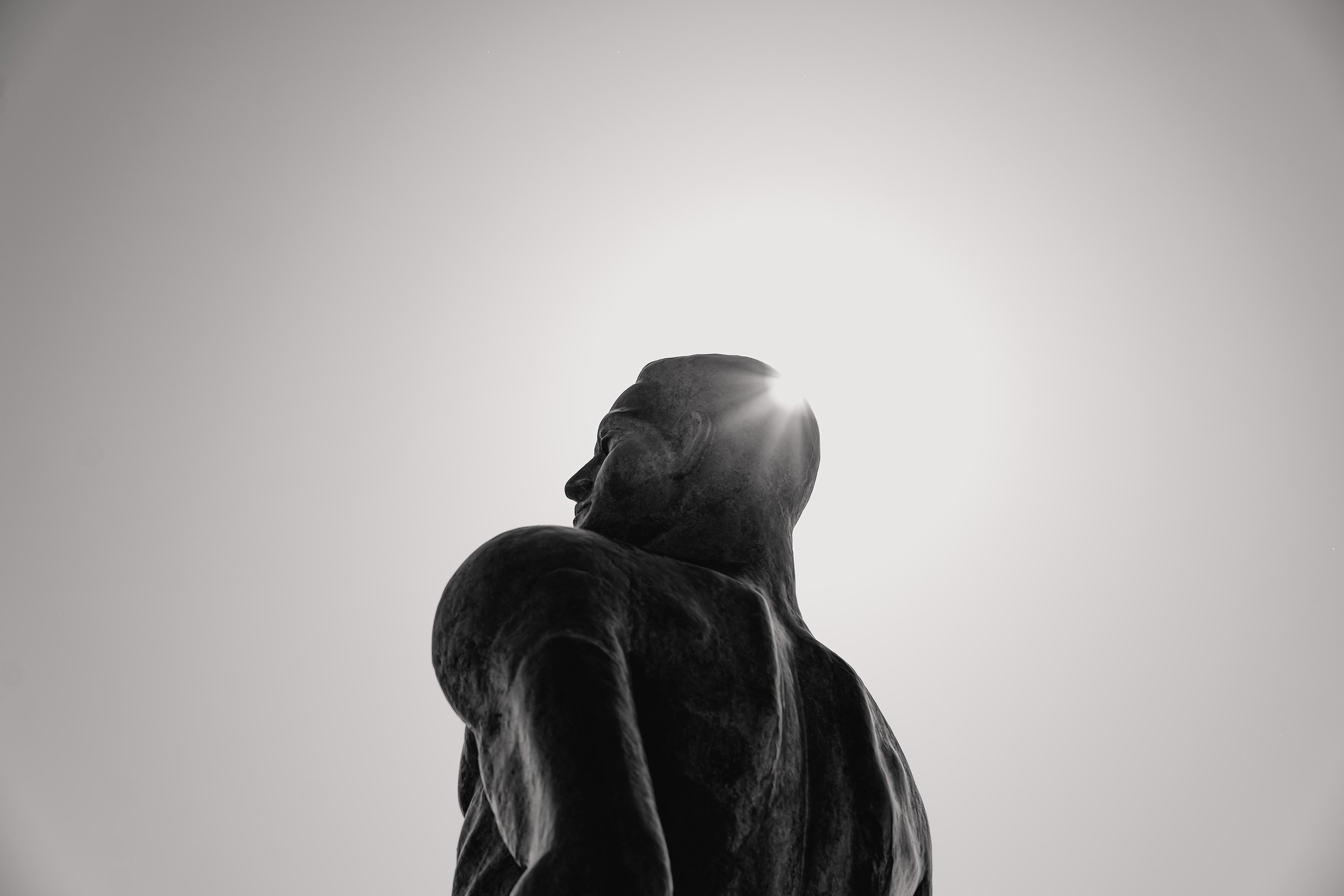 upper portion of Spartan statue with light bouncing off