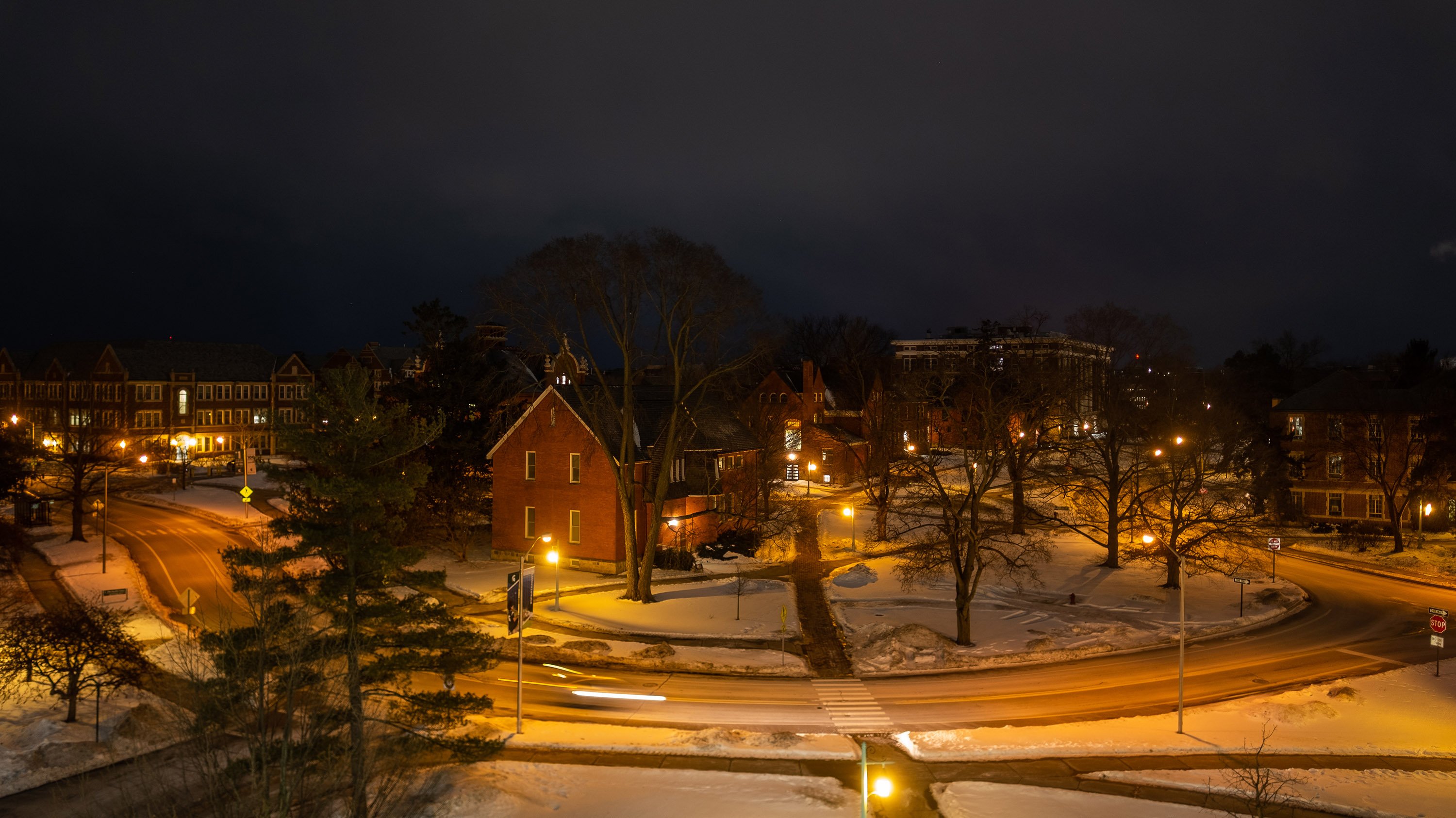 West and East Circle drive at night
