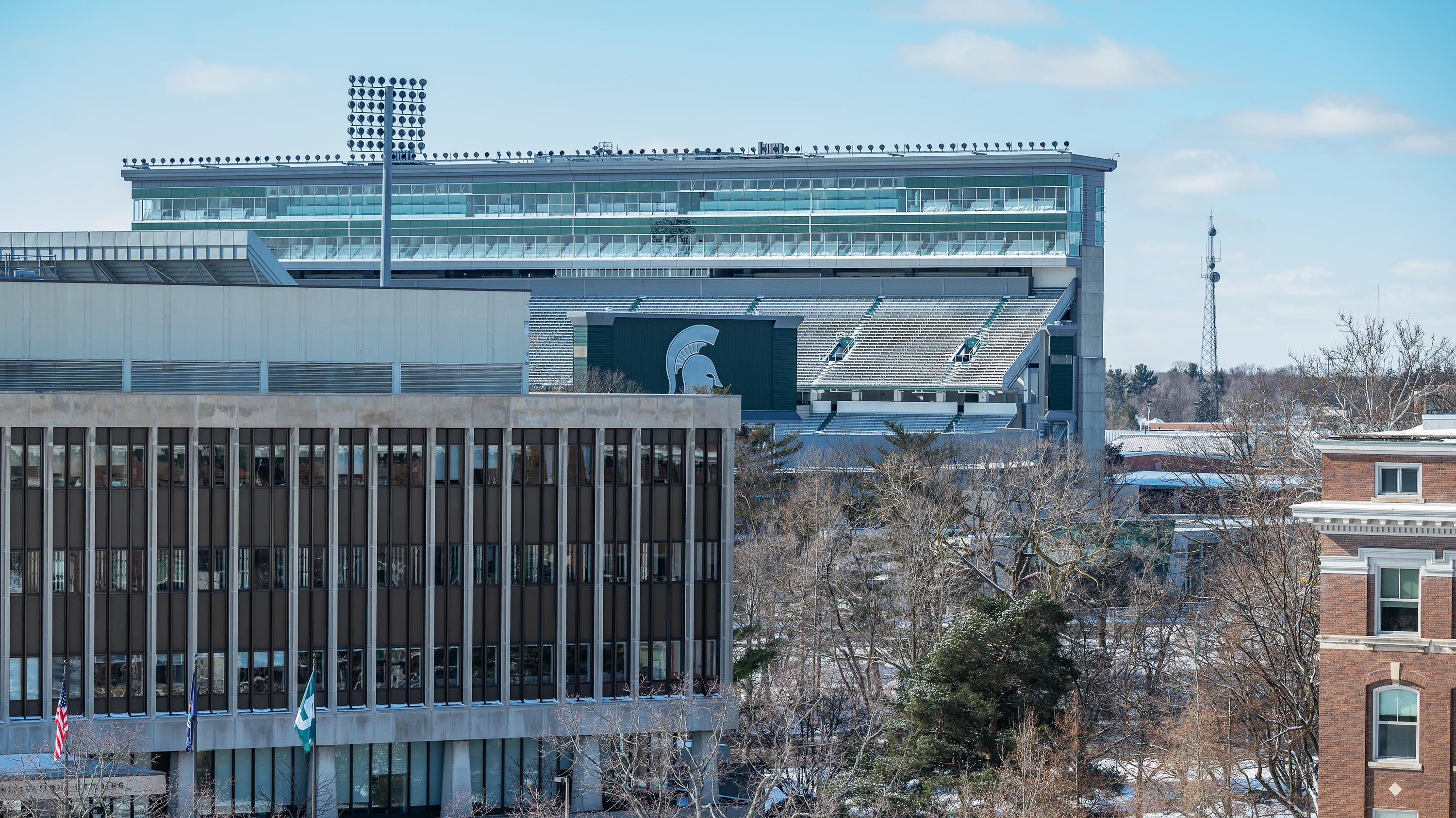 Spartan Stadium seen behind Hannah Admin building