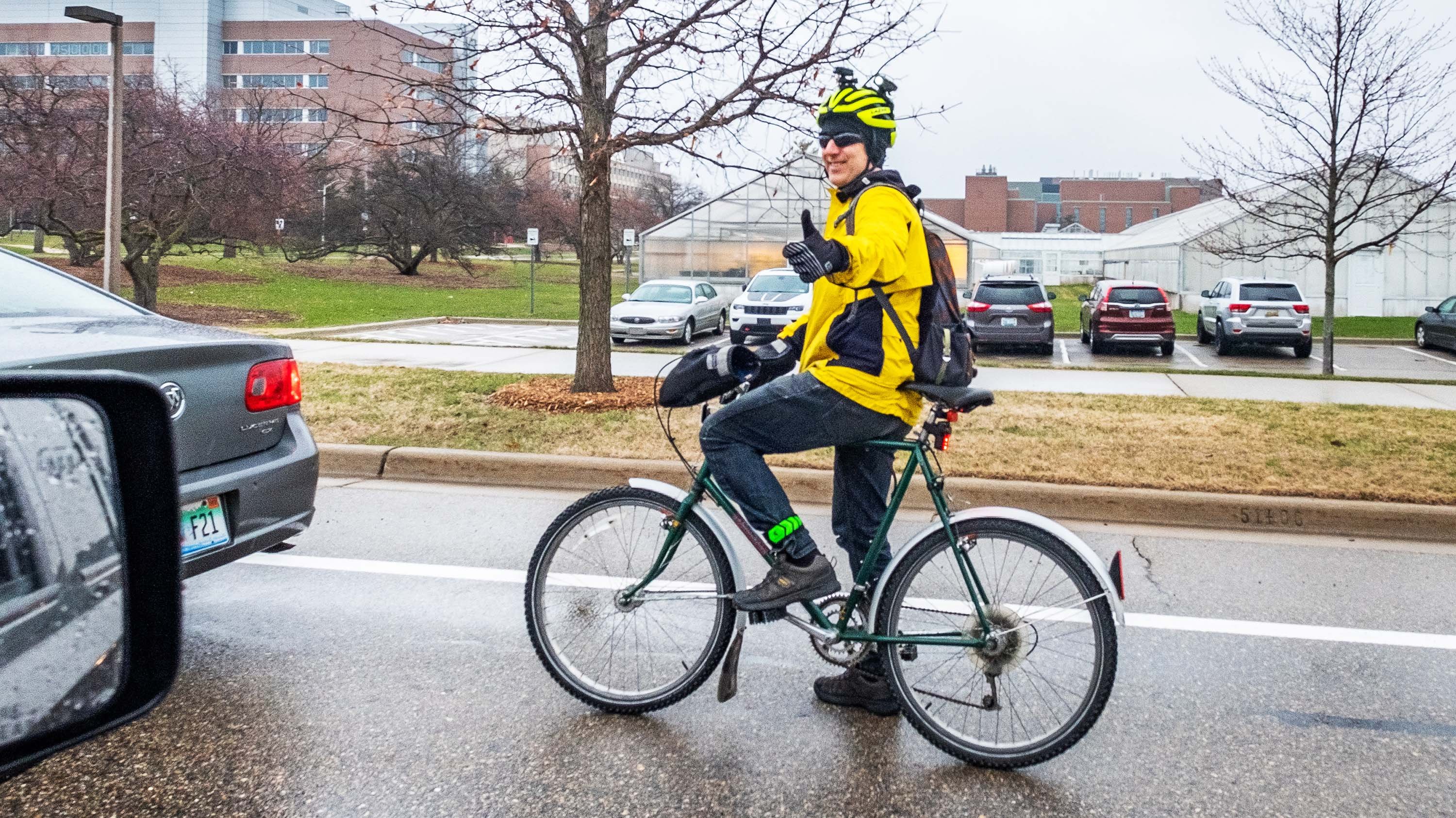 Tim Potter on bicycle 