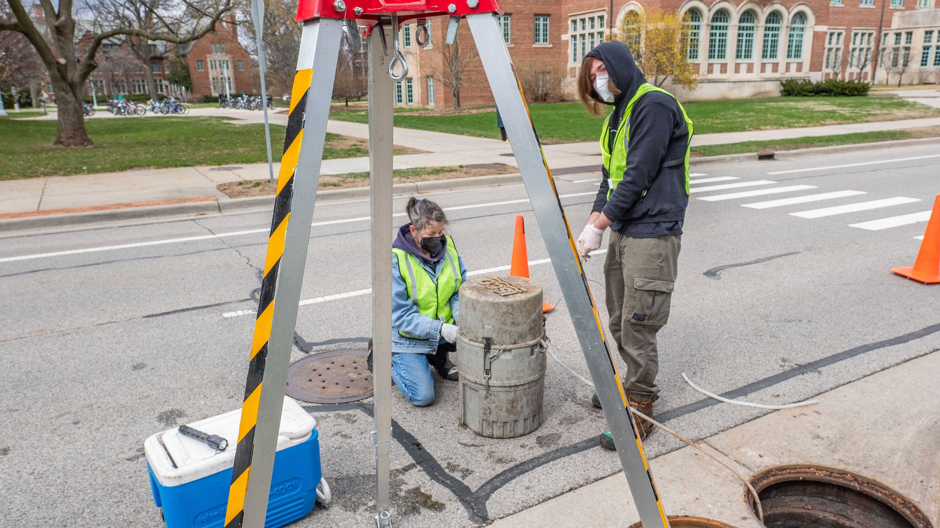 IPF Crew collecting and testing waste water samples on West Circle Drive