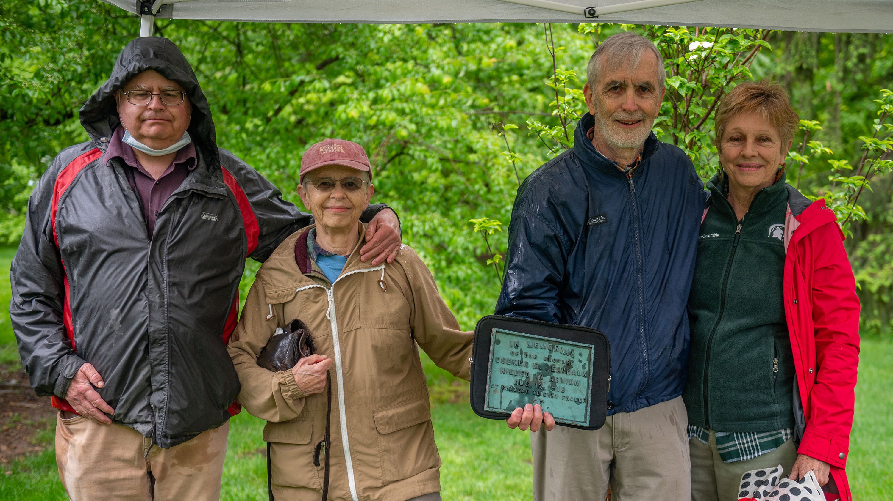 Mark/Mary Abbott and John/Jennie Lesveaus at the rededication ceremony for MSU Alumn Cosmer M. Leveaux