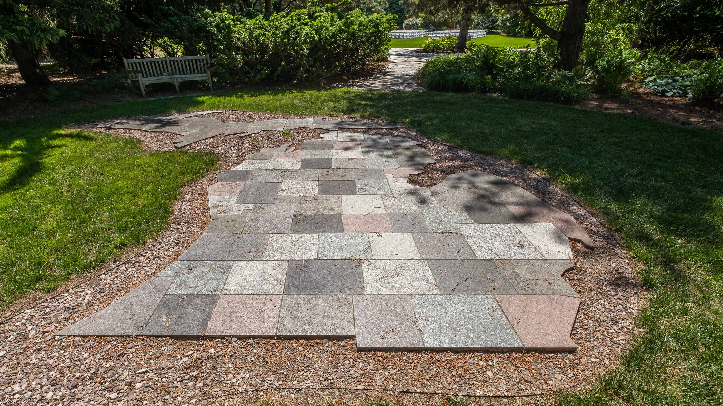 Granite patio in the shape of the state of Michigan