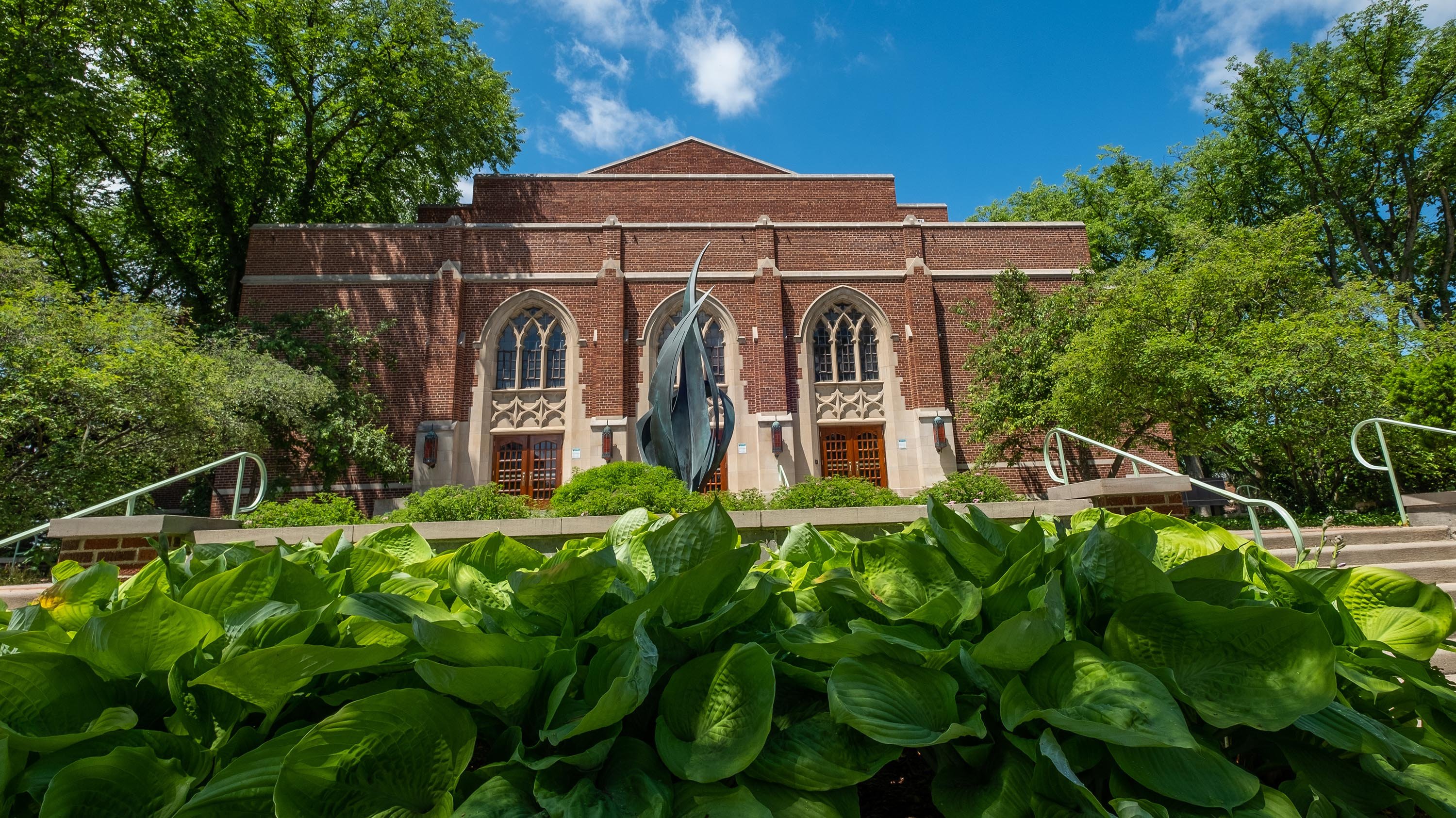 'Emergence' sculpture in front of Fairchild Theatre