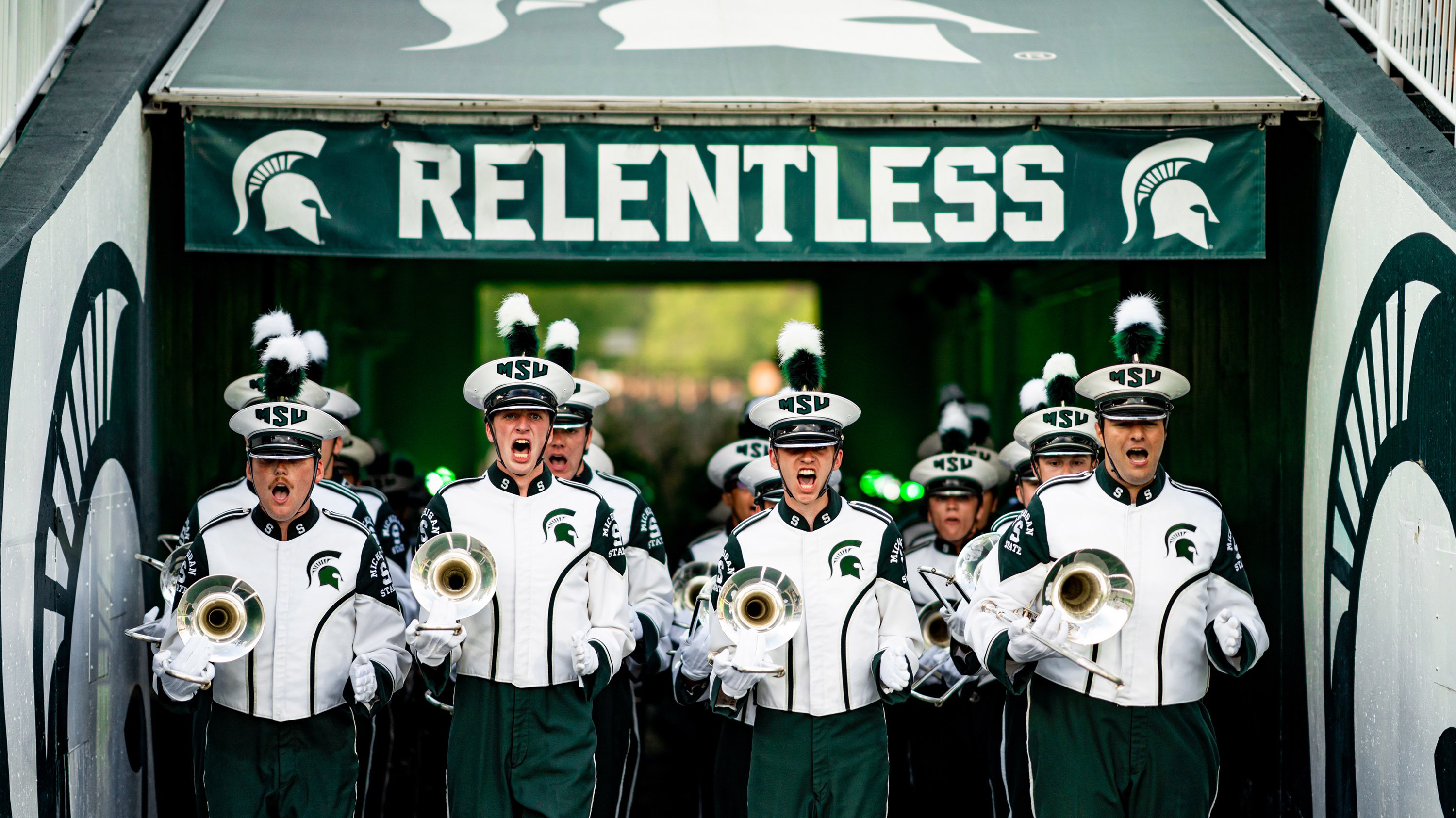 Spartan Marching band entering stadium