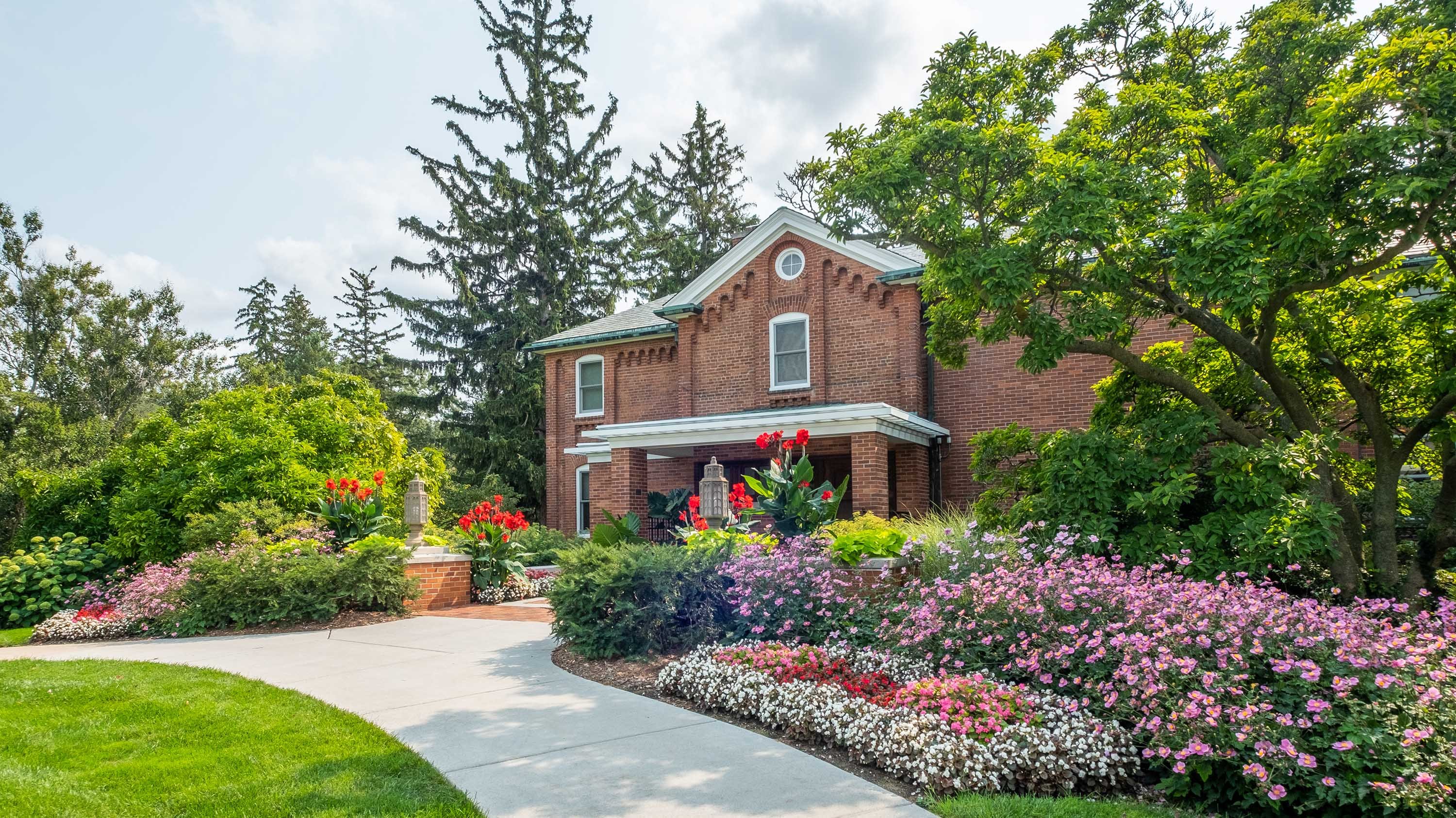 Floral landscaping in front of Cowles House