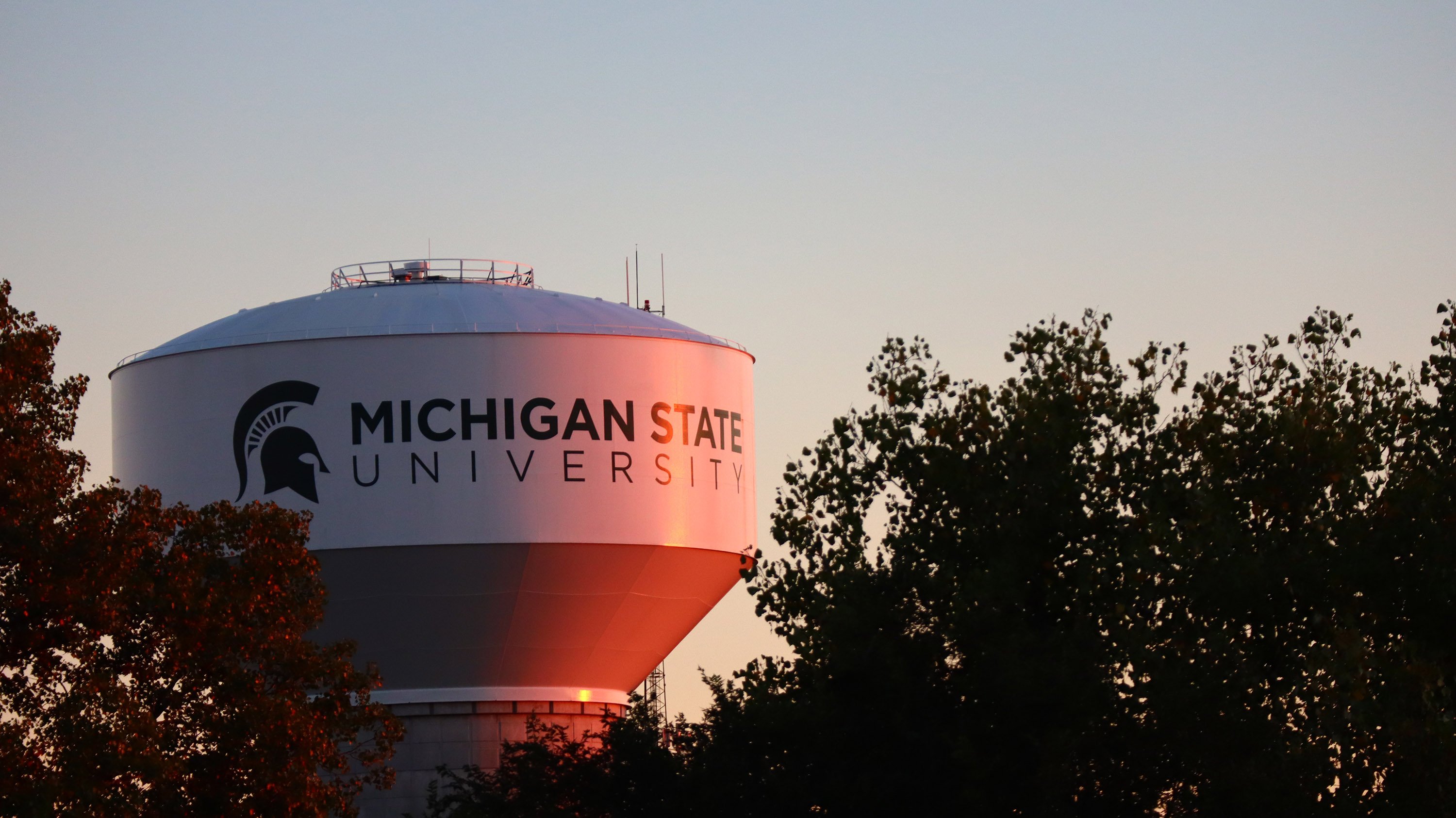 MSU water tower at sunset