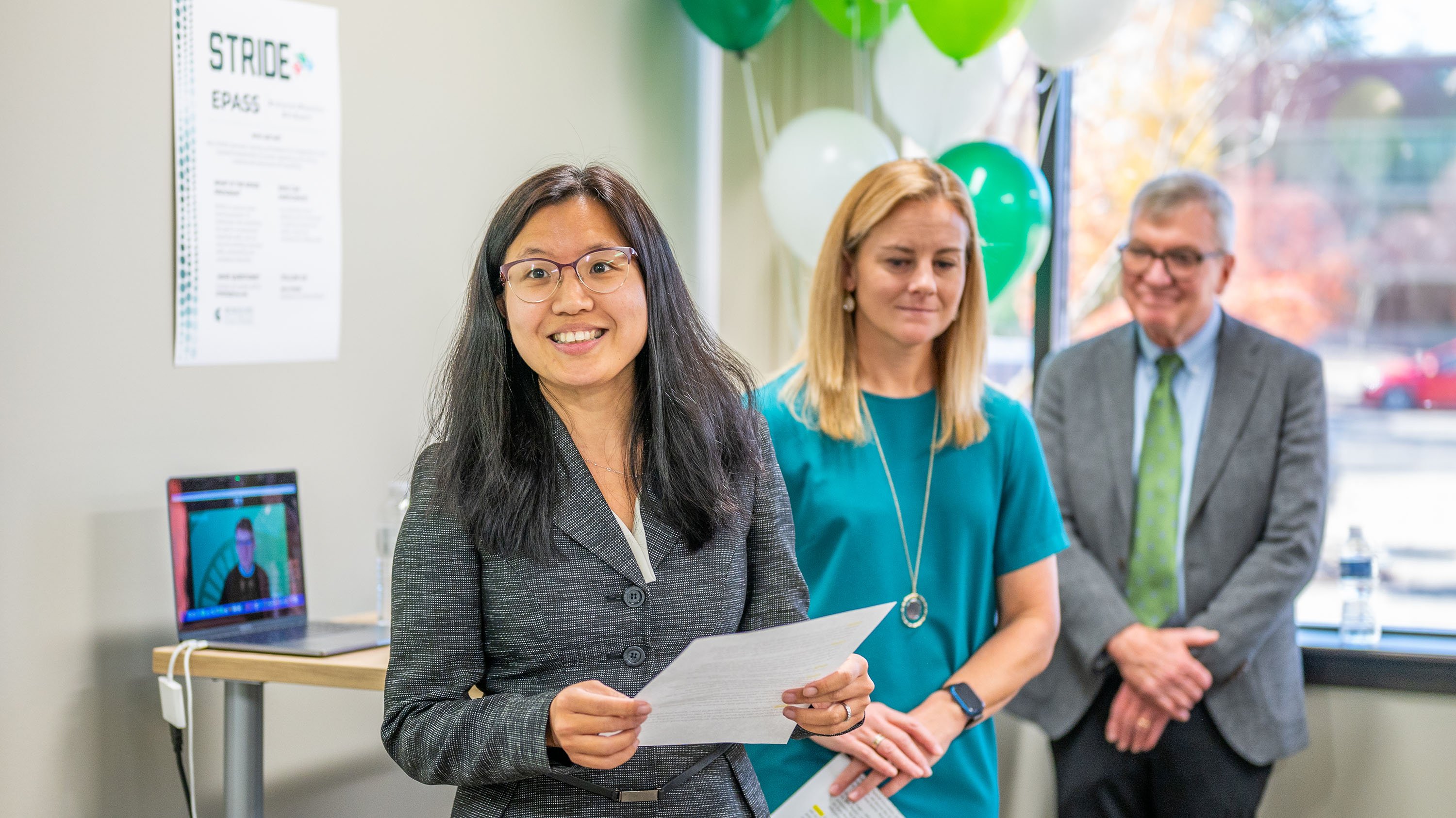 Marisa Fisher, Connie Sung and Doug Gage at MSU Stride grand opening