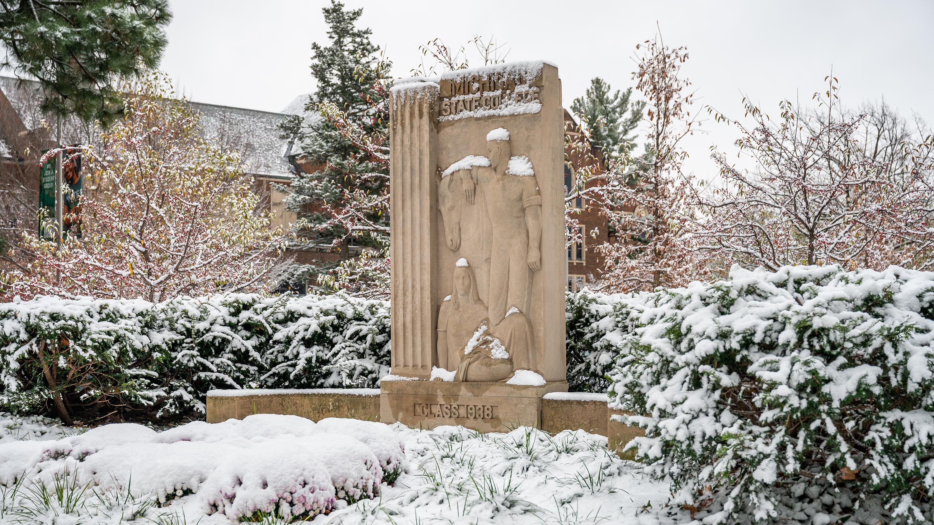 Abbott Road pillar covered in snow