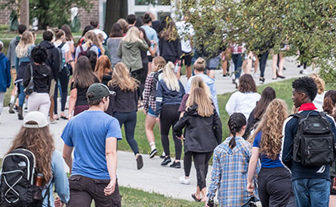 Students walking on campus