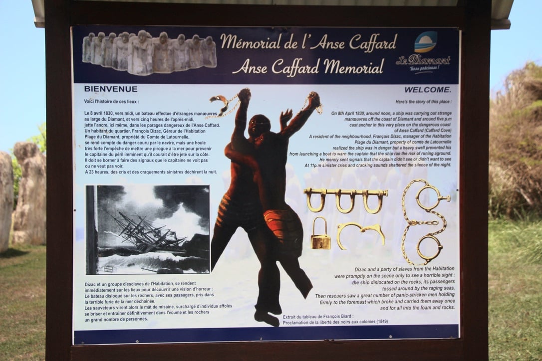 Information board at entrance to Memorial Cap 110 in Martinique