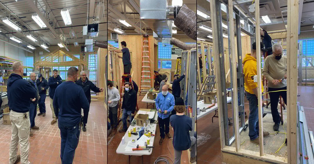 Trouble Truck crewmembers Travis Cobb, Derek Cuthbert, Craig Hendee and Brian Lewis teach students in MSU’s Construction Management Program hands-on skills.