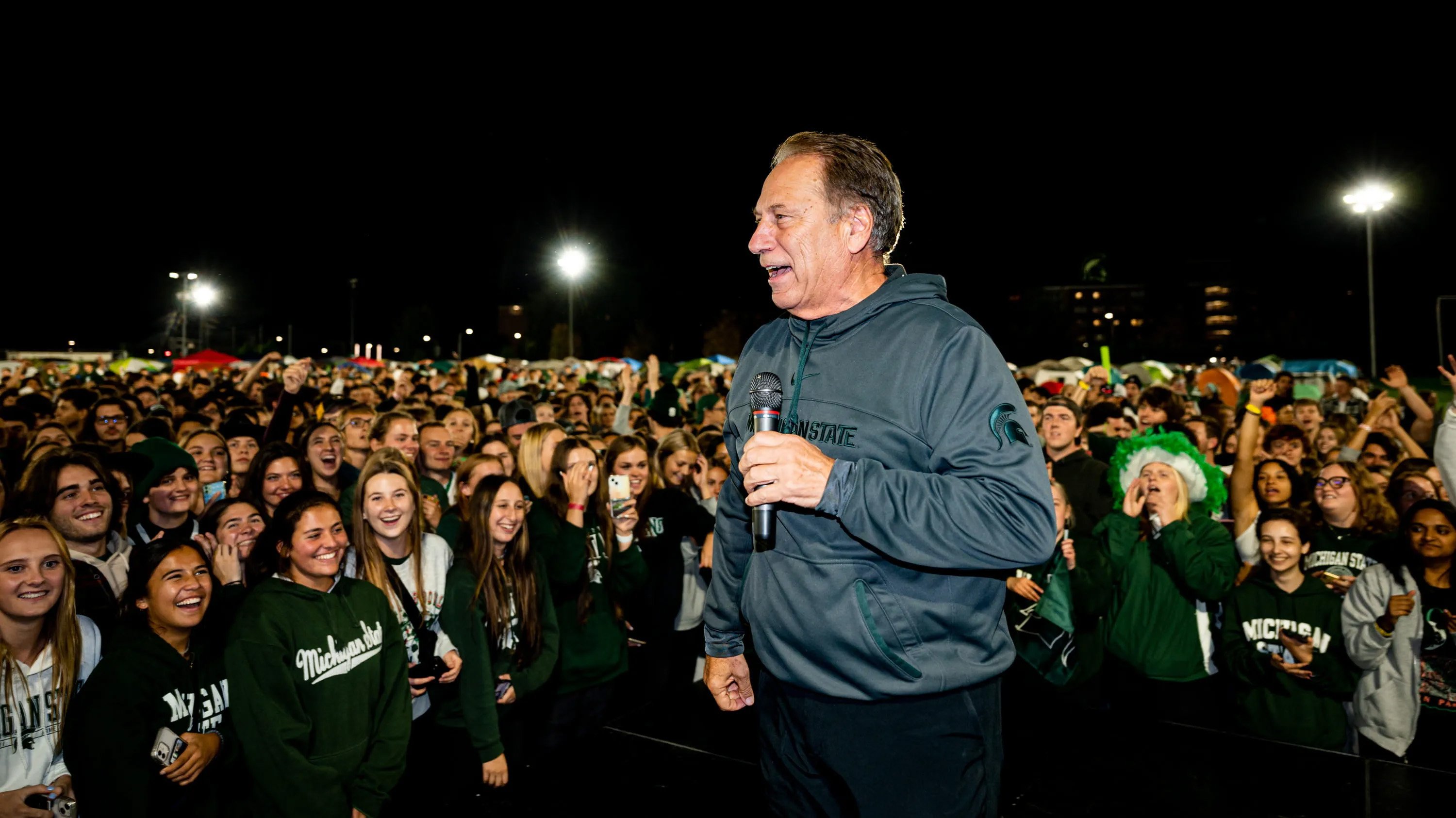Tom Izzo speaks at the annual Izzone campout