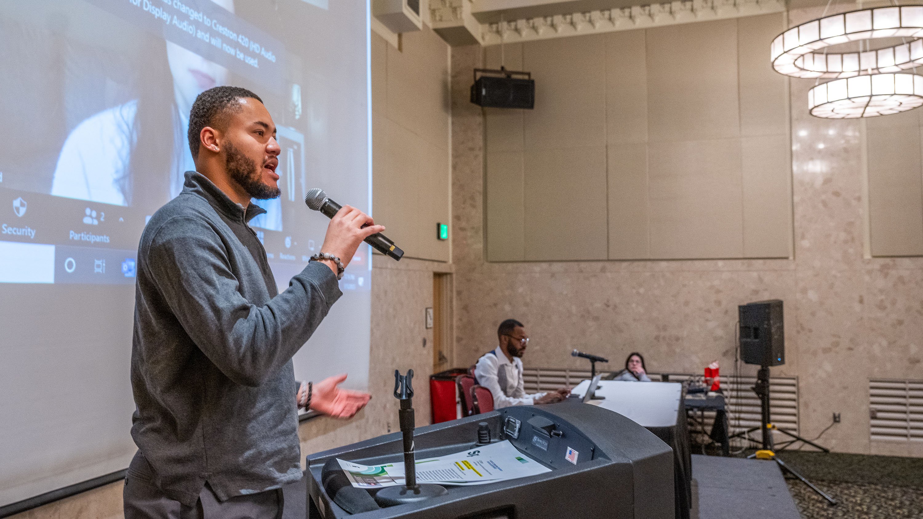 Brandon Foster speaking at event in MSU Union
