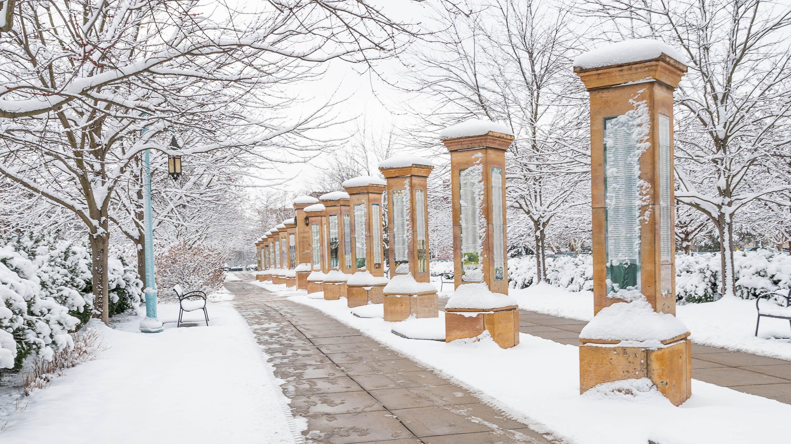 Benefactor's Plaza after snowfall