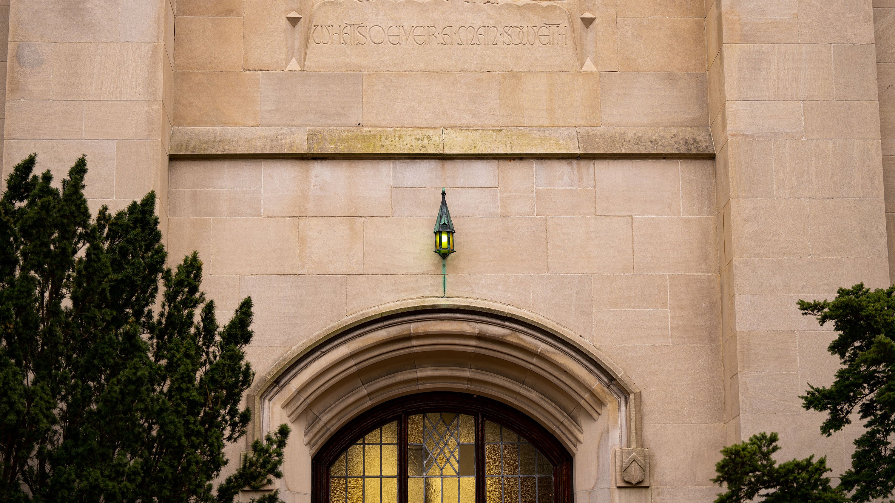 A green light lit up above the door of Beaumont Tower.