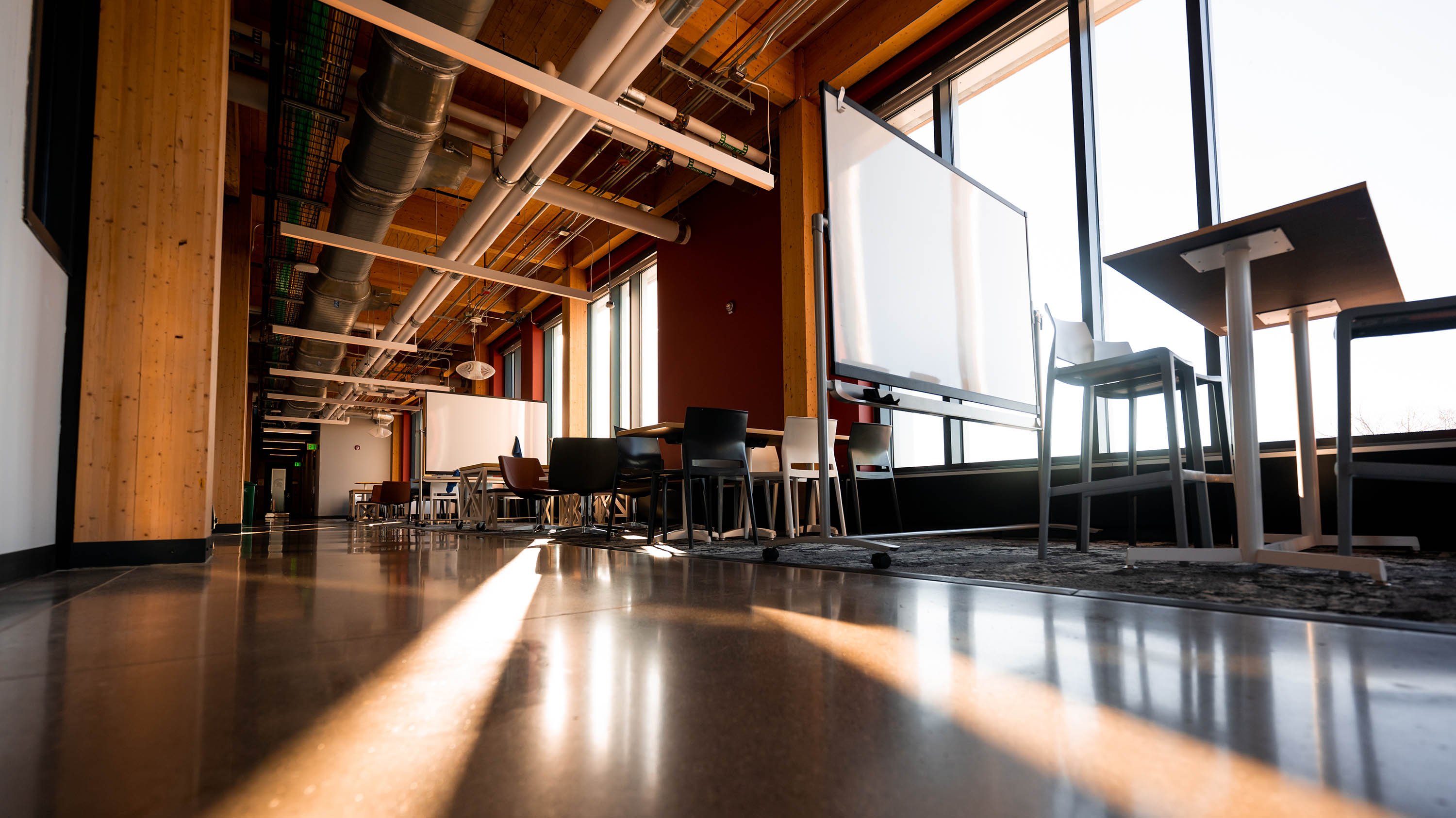 Sunlight streaming in to a study area in the STEM building