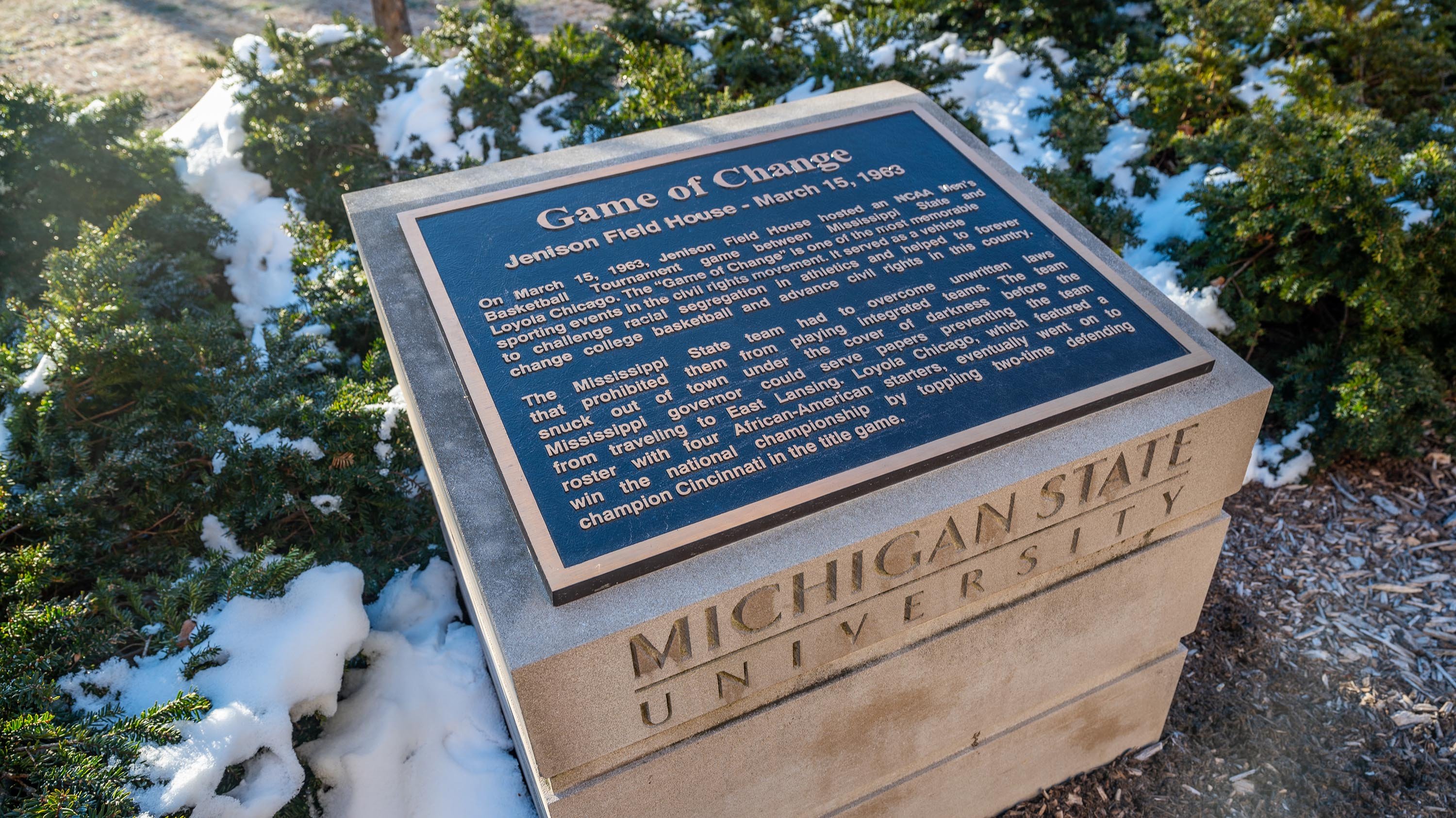 Plaque with text about the Game of Change, 1963