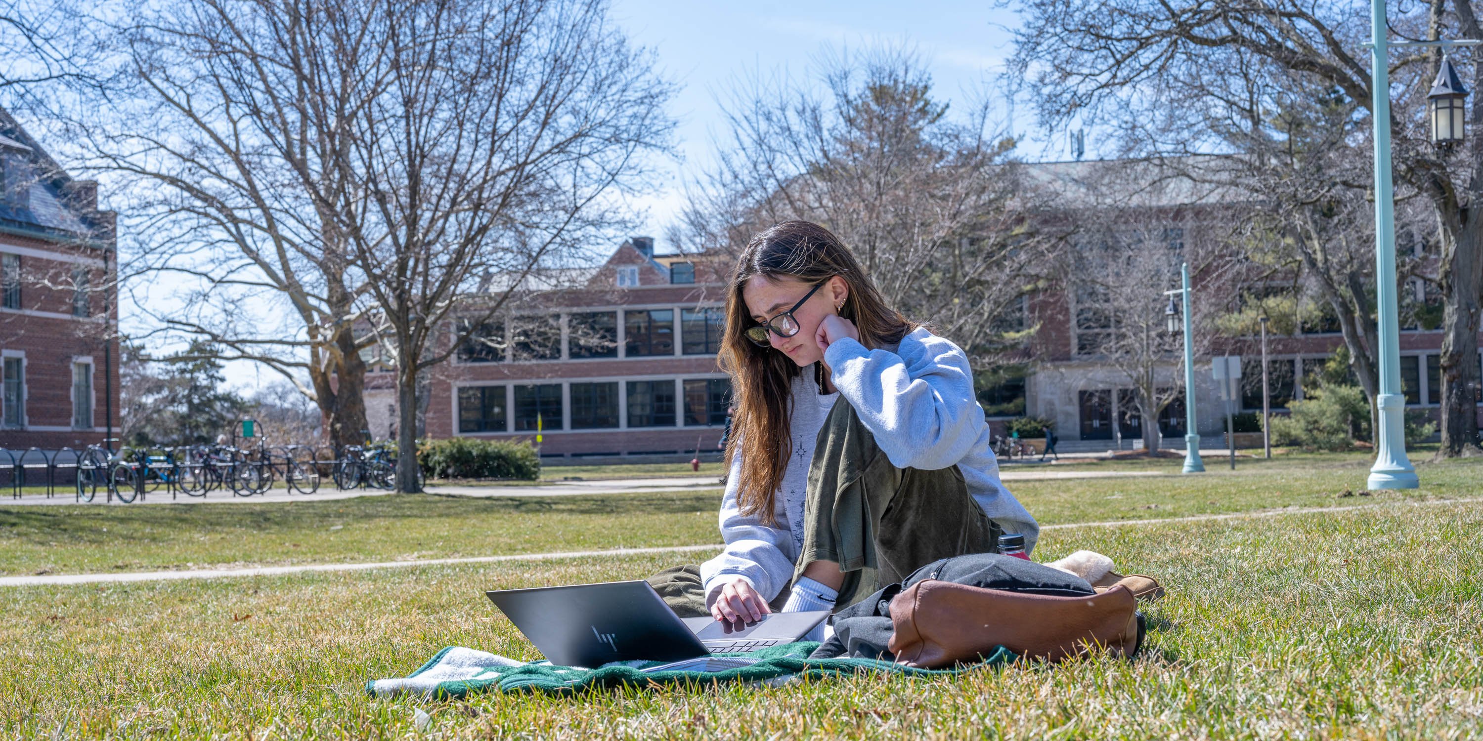 Student studying outside