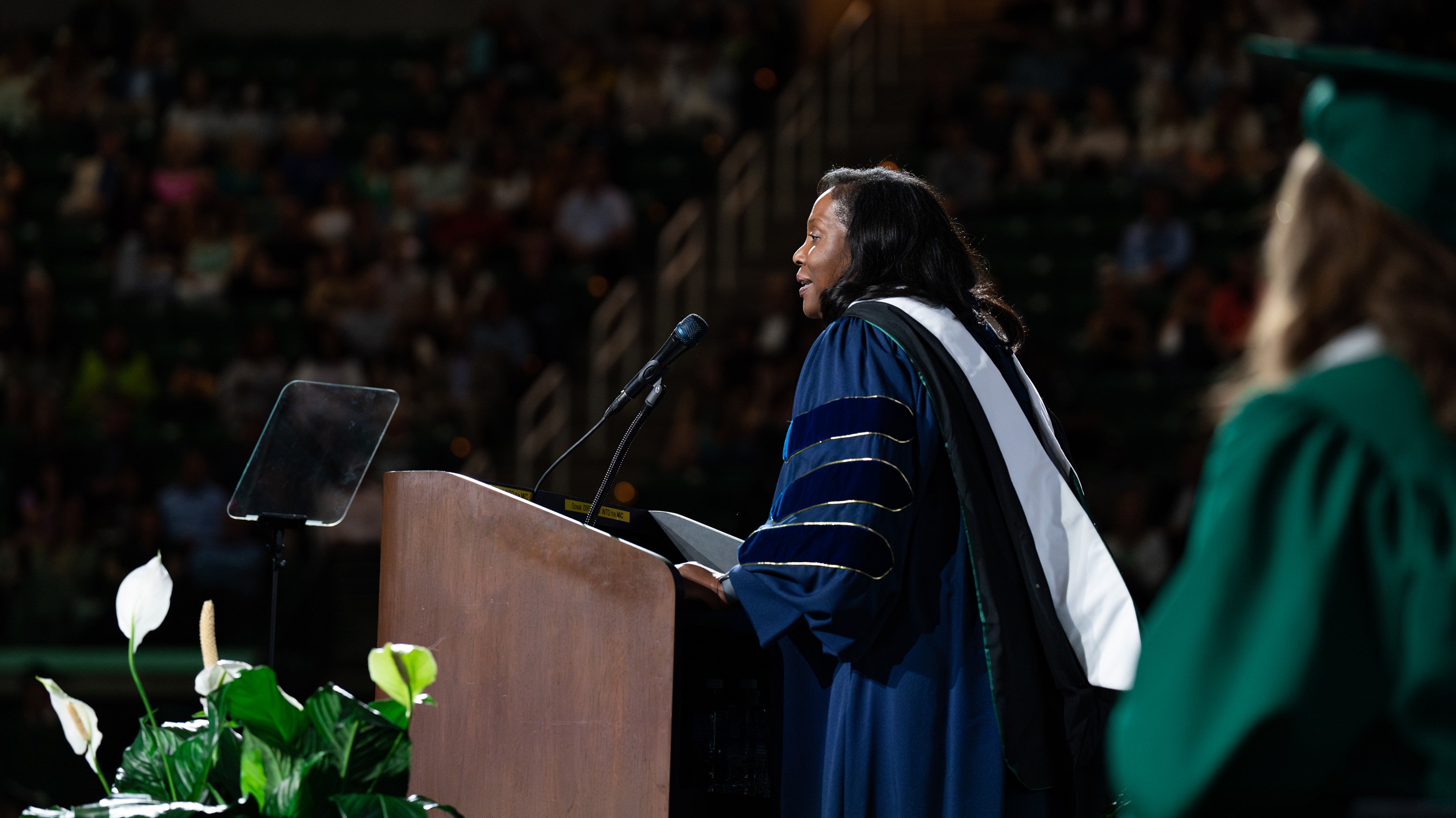 Lisa Cook speaking at undergraduate convocation