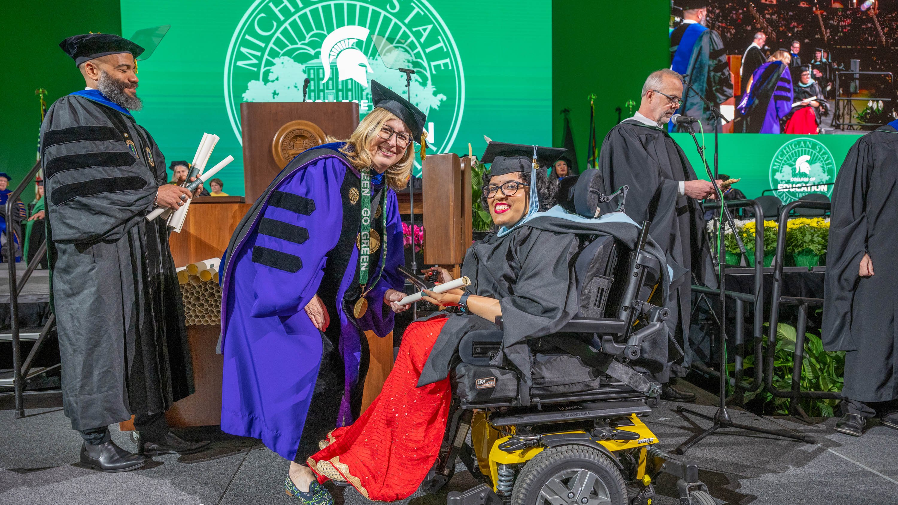 Woodruff and student Mudita Jagota at master's commencement ceremony
