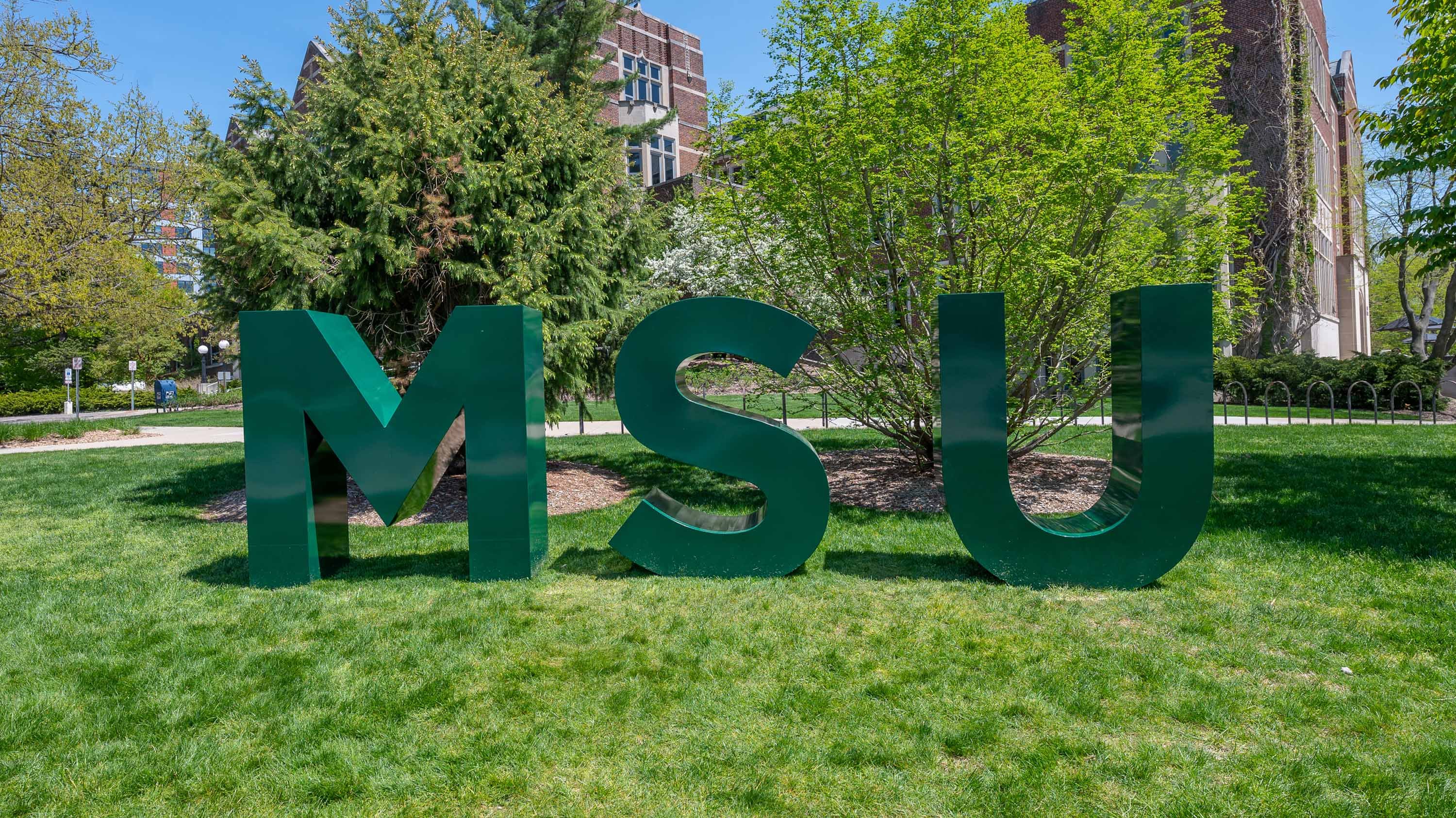 Large MSU letter decorations near Beaumont Tower