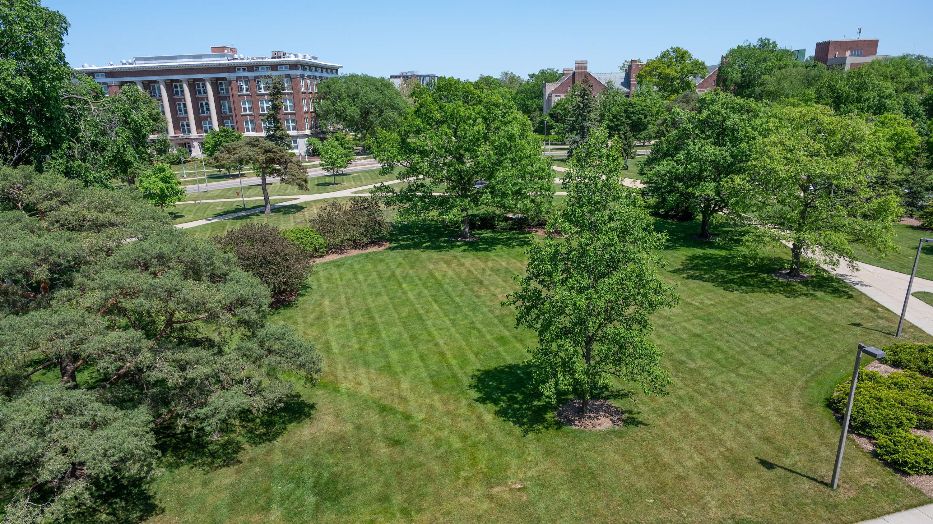 Justin Morrill Agriculture Hall and North Kedzie viewed from Olds Hall.