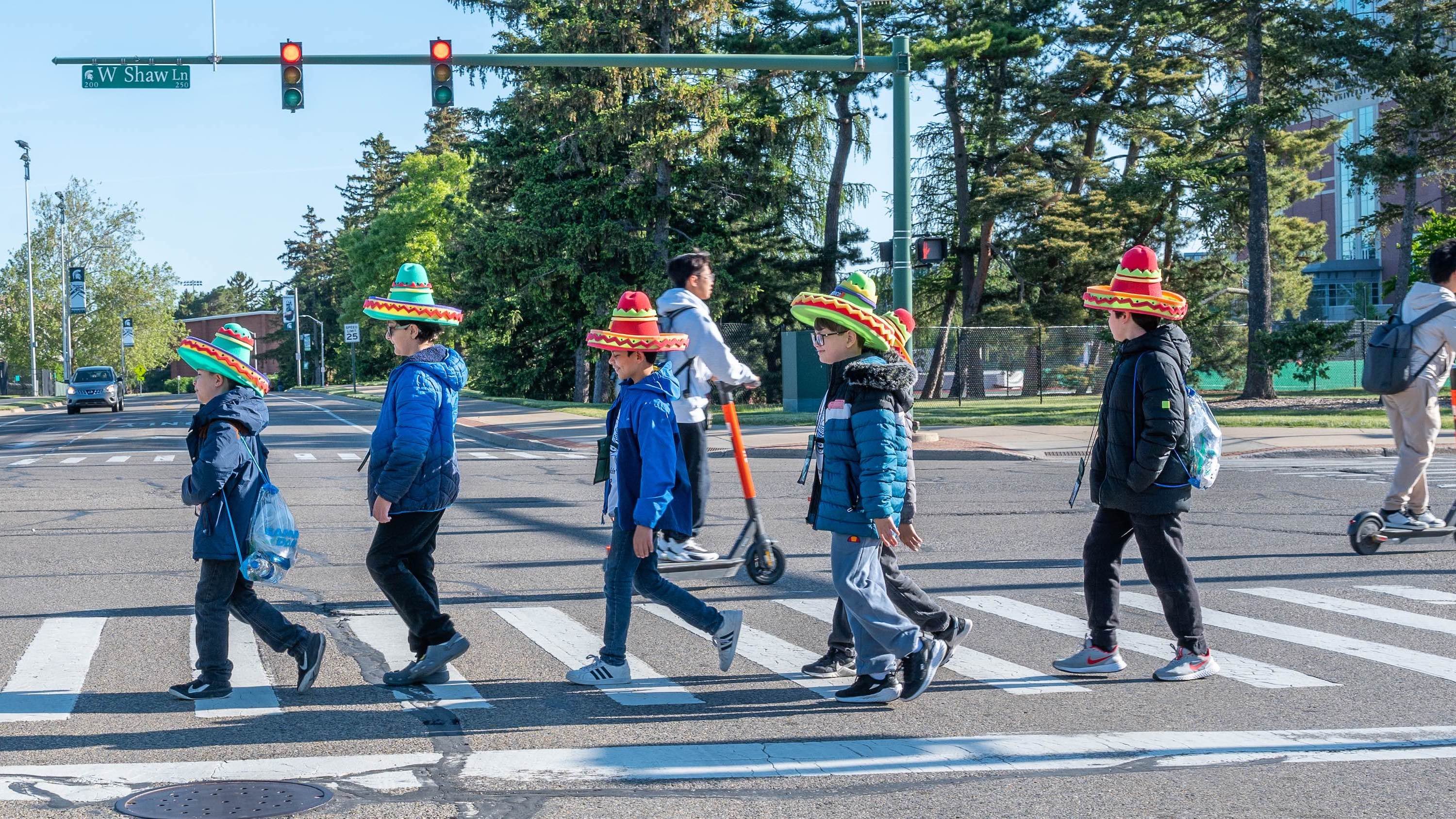 Participants from Mexico in the Odyssey of the Mind World Finals on West Shaw Lane.