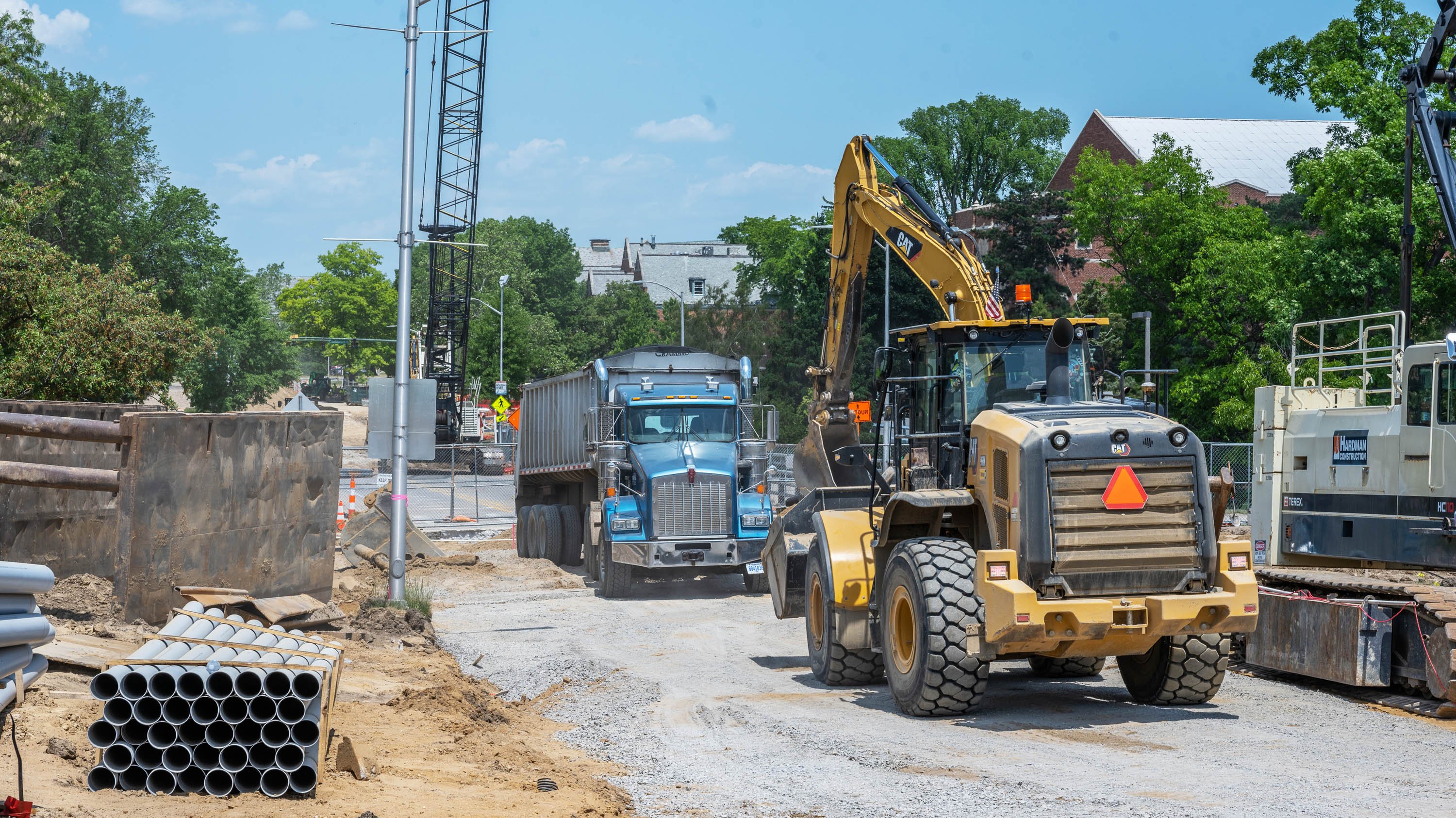 Construction vehicles near Farm Lane