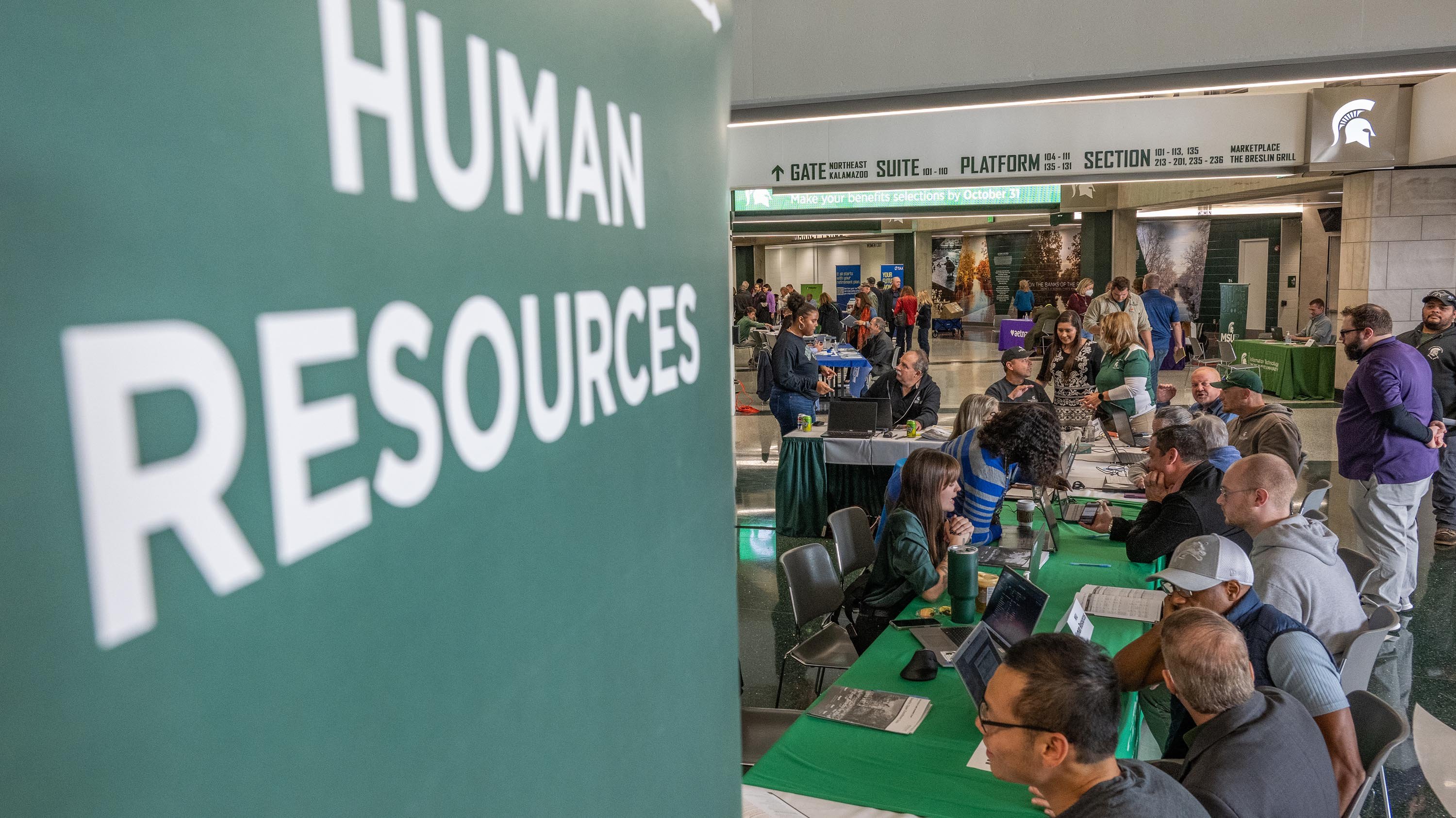 Sign that reads 'human resources' at MSU Benefits Fair