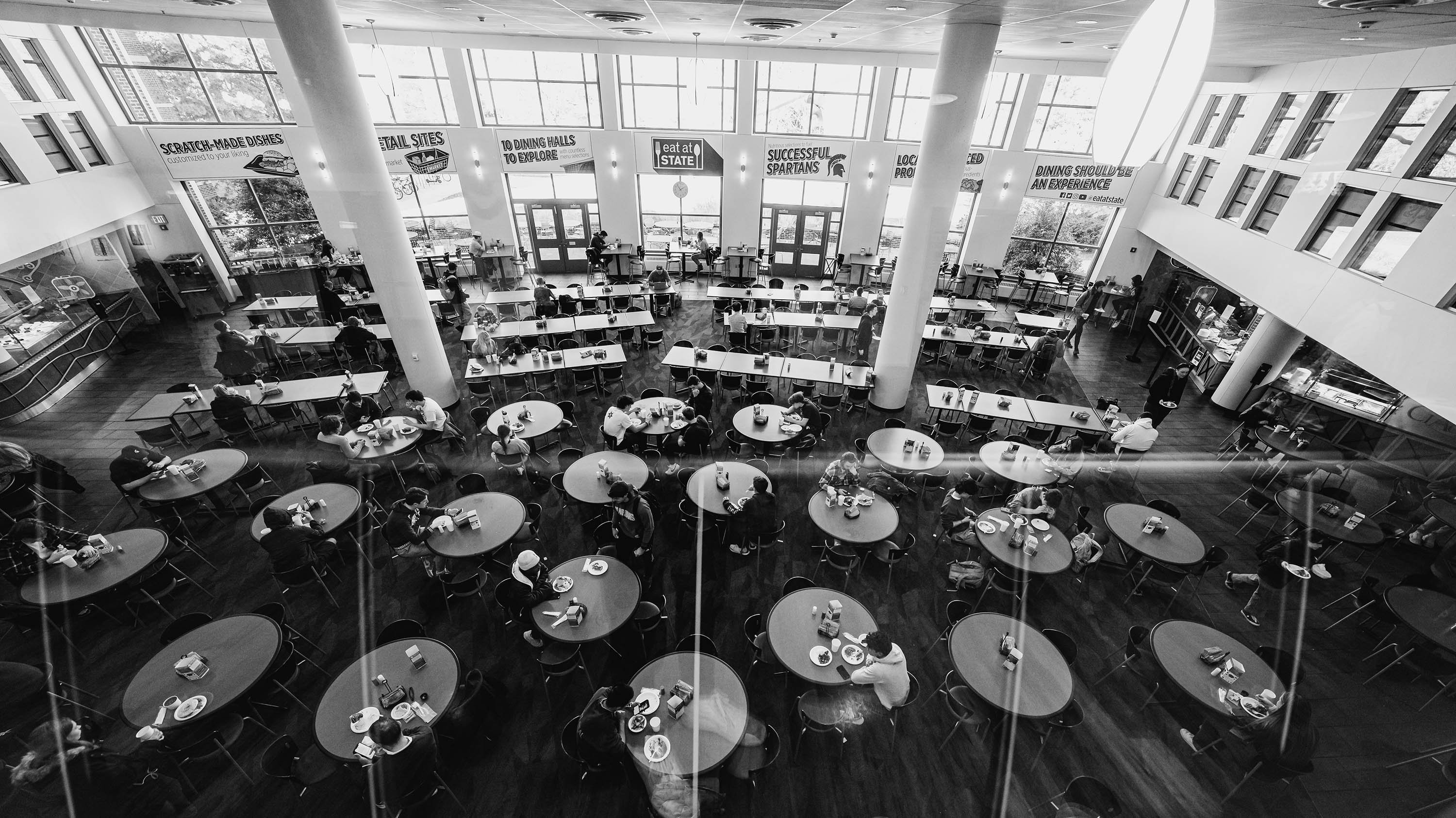 Black and white photo of the Gallery dining hall