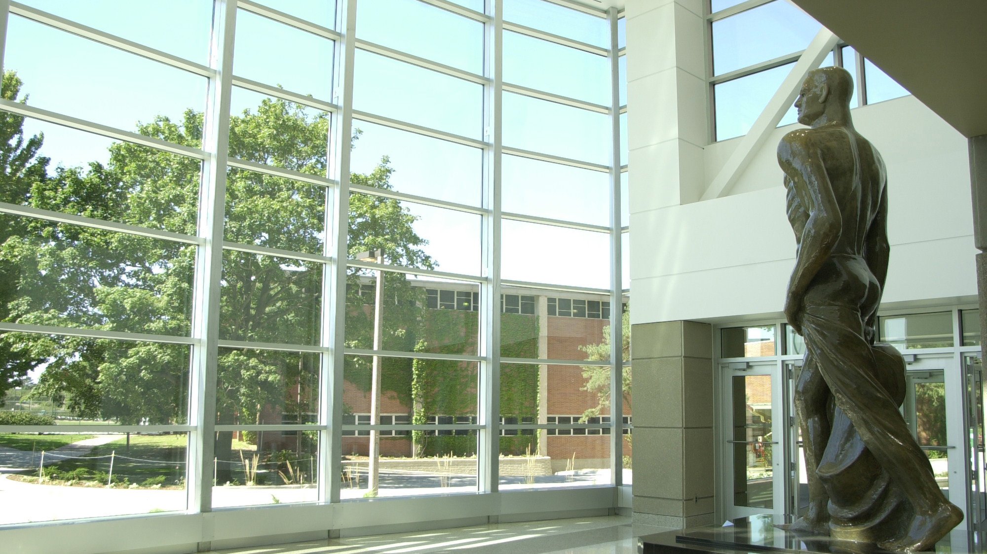 The original Spartan Statue, which is composed of terra cotta, sits in Spartan Stadium