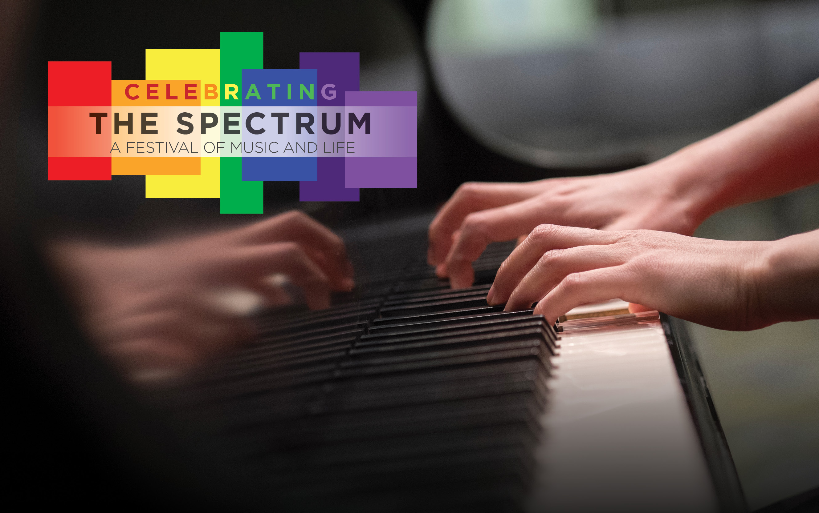 A photo showing hands playing on a piano with an overlay graphic that reads, 