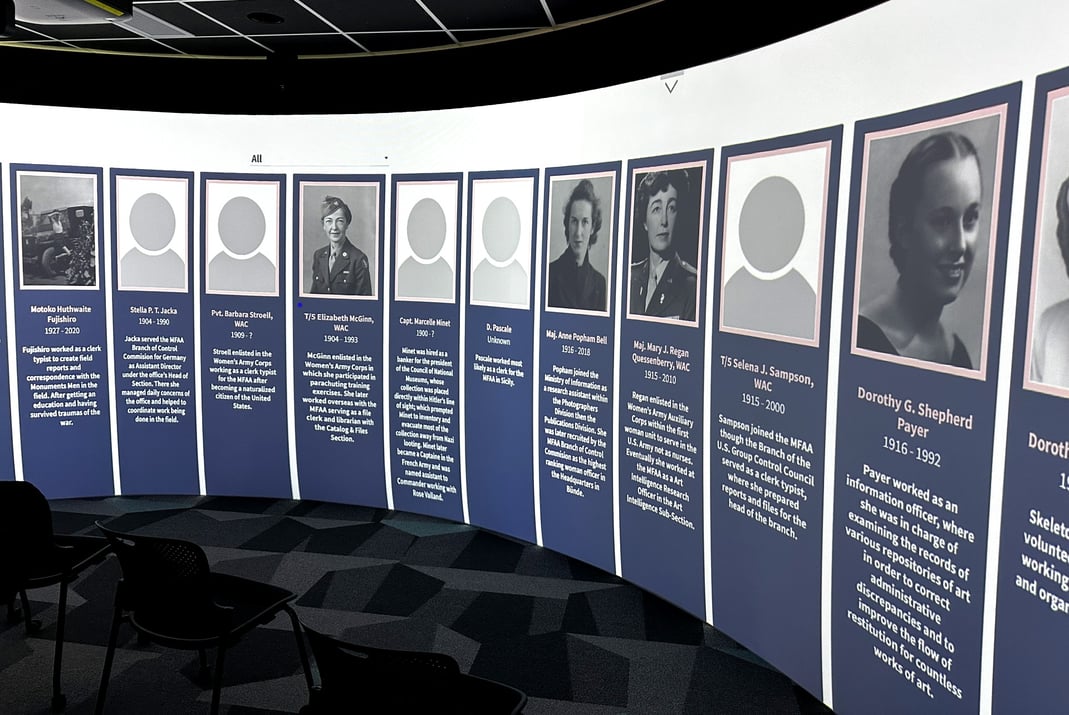 The “Hidden Heroes: Women of the War” exhibit on display in the 360 Degree Visualization Room at the MSU Main Library.