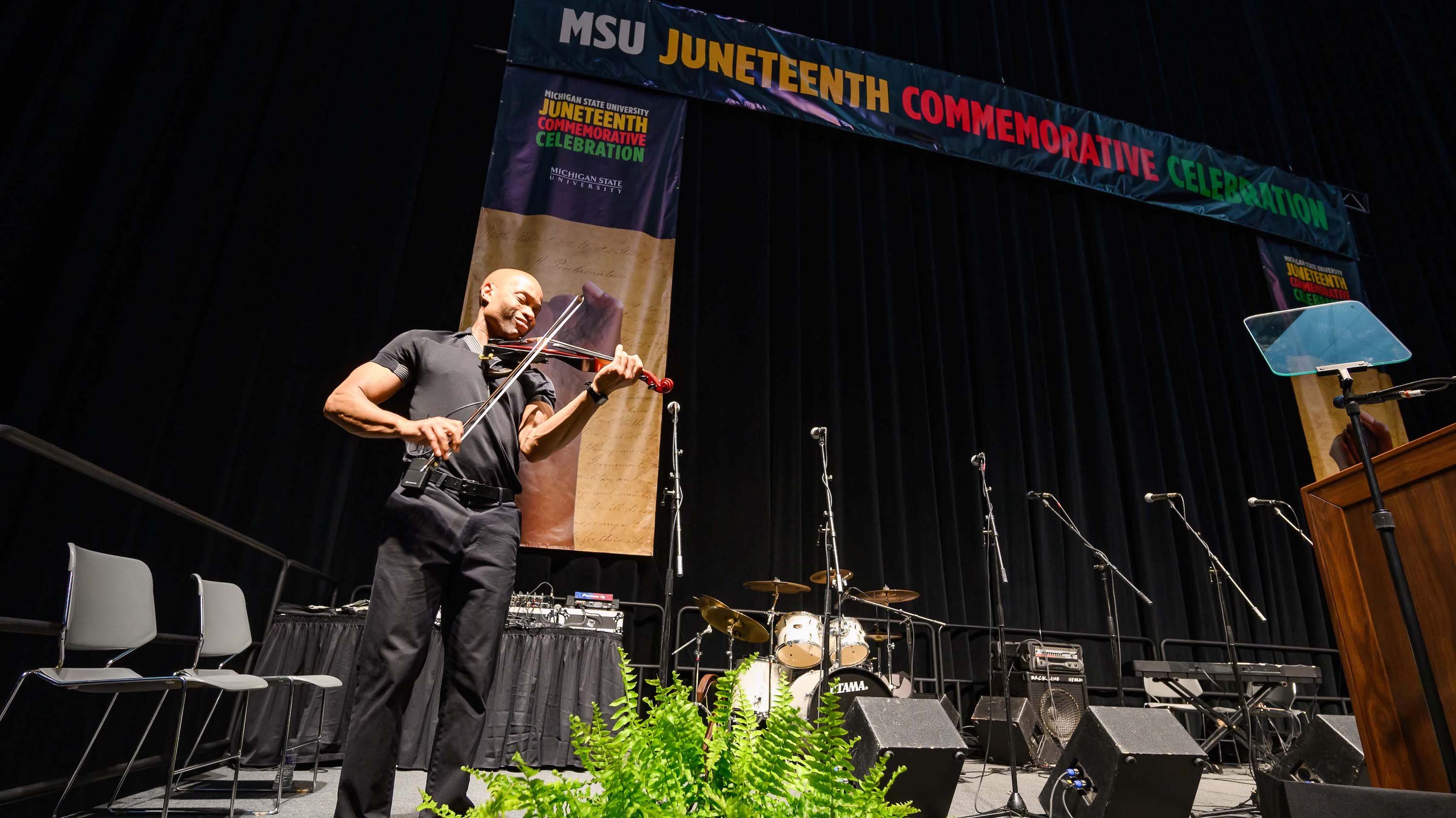 MSU alum and violinist Rodney Page delivered an electric experience as the emcee, DJ and violin performer at the MSU Juneteenth Celebration