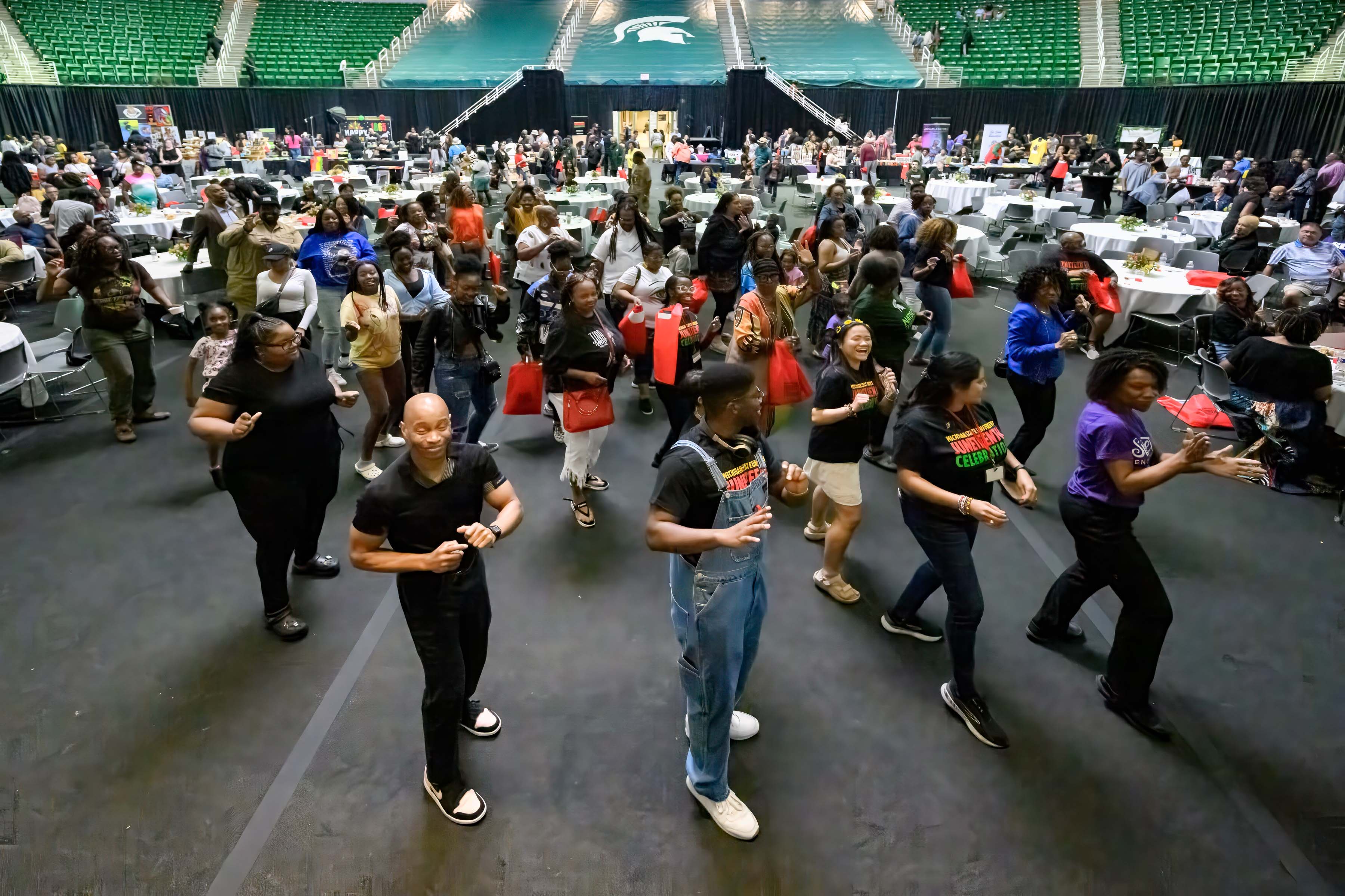 The MSU Juneteenth Celebration ended with participants gathering on the dance floor.