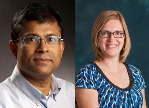 Portraits of Subir Biswas and Sarah Douglas.