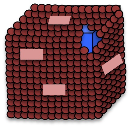 Prussian blue nanoparticle squares covered in cells so that they can cross the blood brain barrier